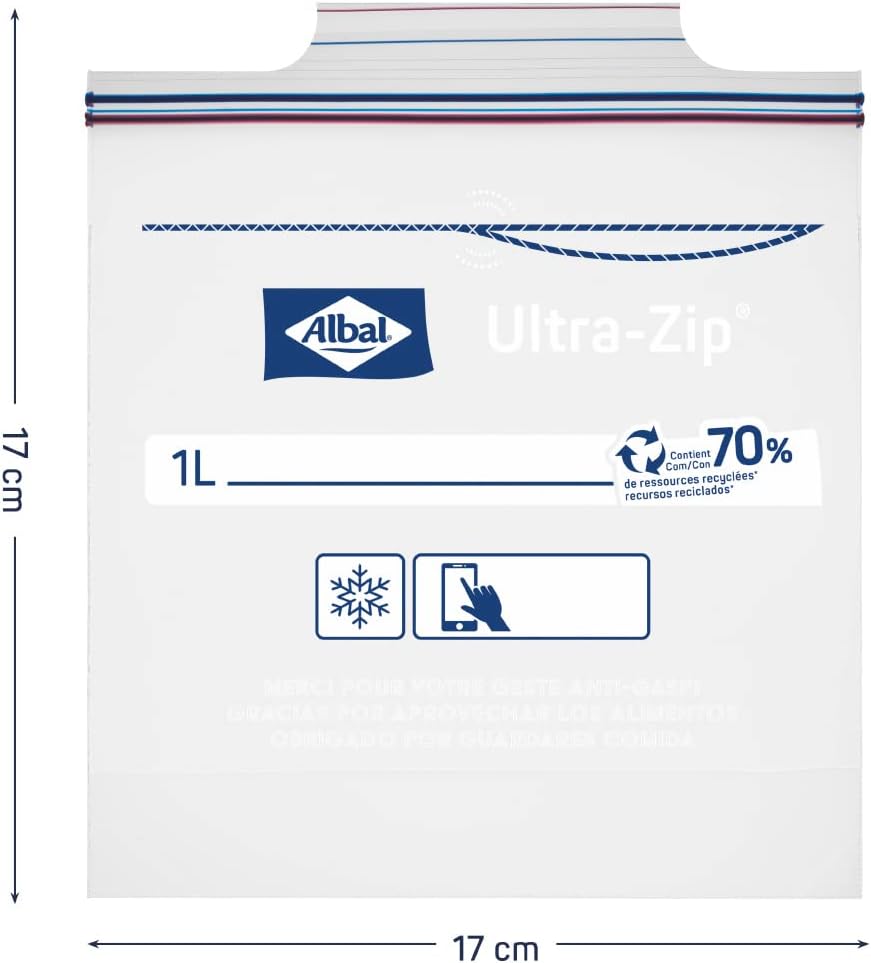 Detalle de Albal 20 sacs congélation Ultra Zip 17 × 17 cm (petits) : l’essentiel pour freezer sans compromis