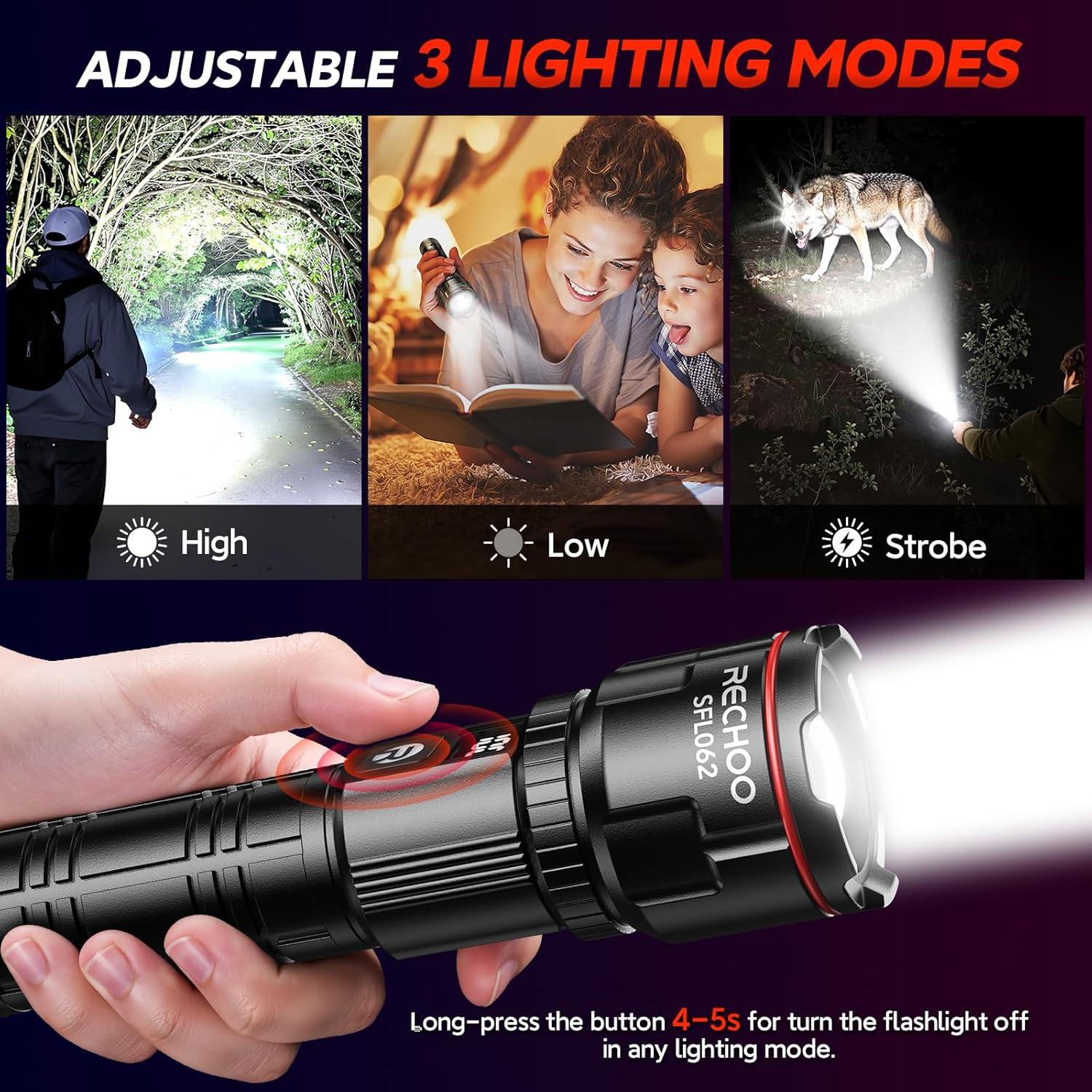 Detalle de RECHOO Rechargeable Flashlights 2 Pack: Super Bright LED Torches with LCD Display