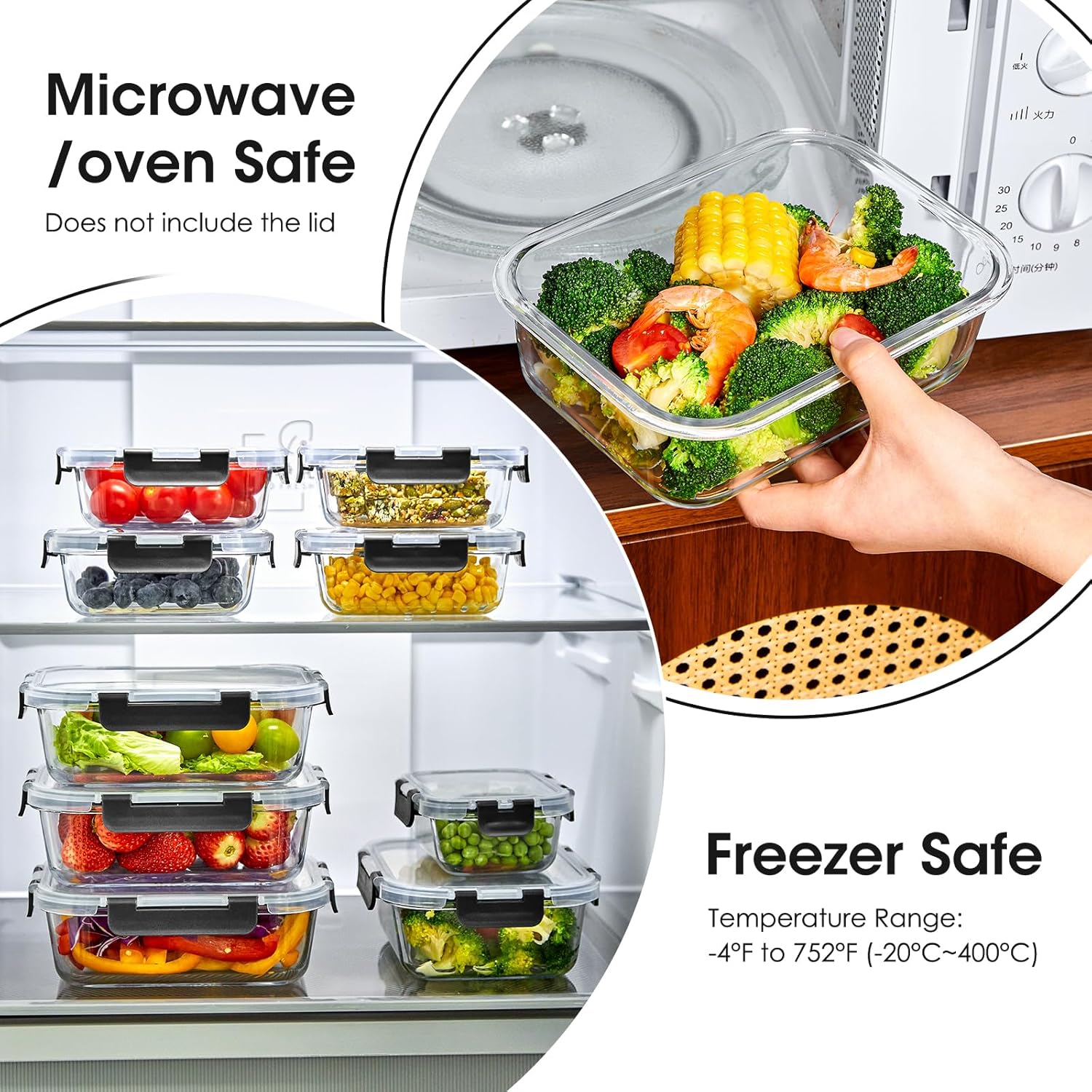 Detalle de Liuruiyu 10 Pack Glass Food Storage Containers with Lids — Airtight, Oven/Microwave/Freezer/Dishwasher Safe