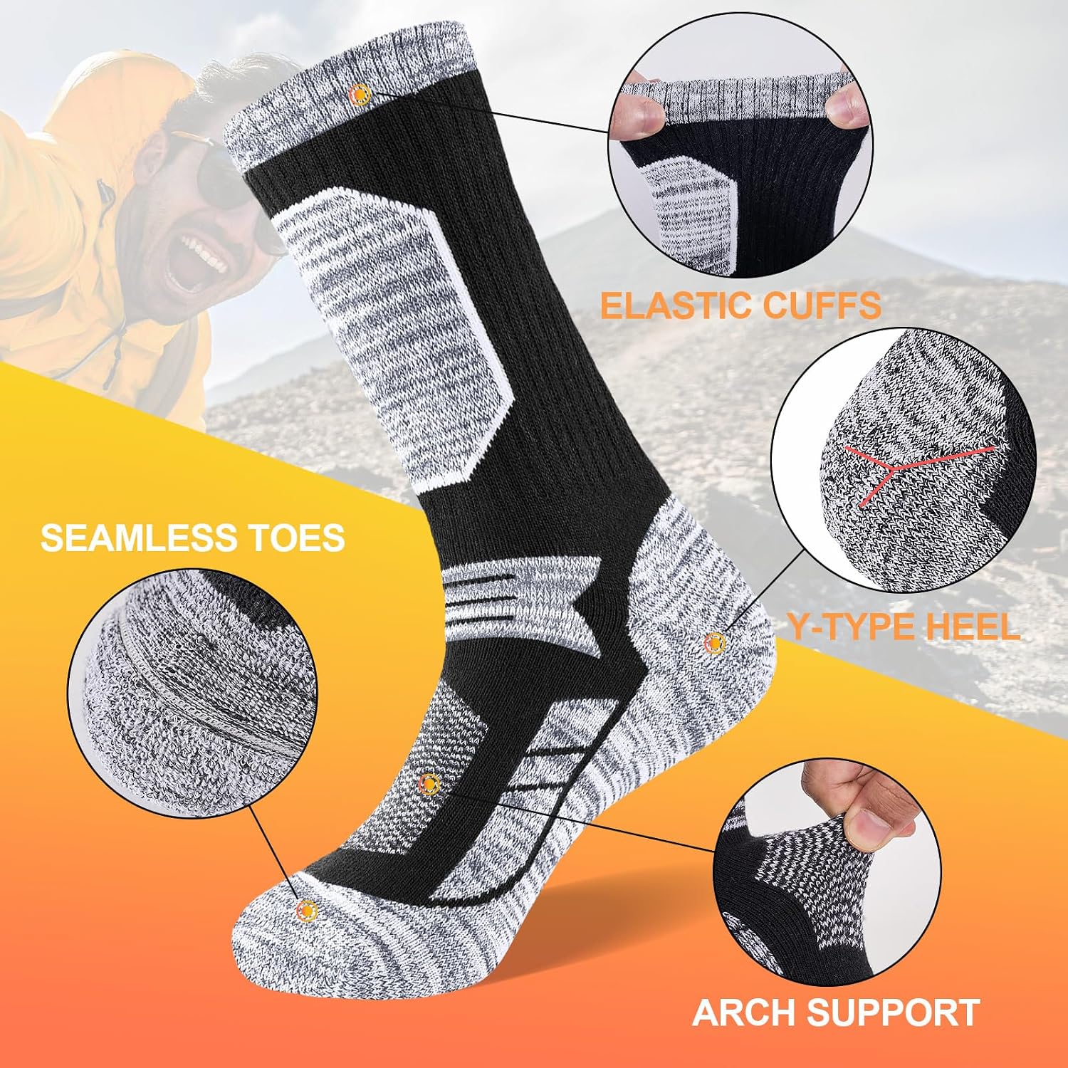 Detalle 2 de Niofind men’s hiking boot socks, 5 pairs