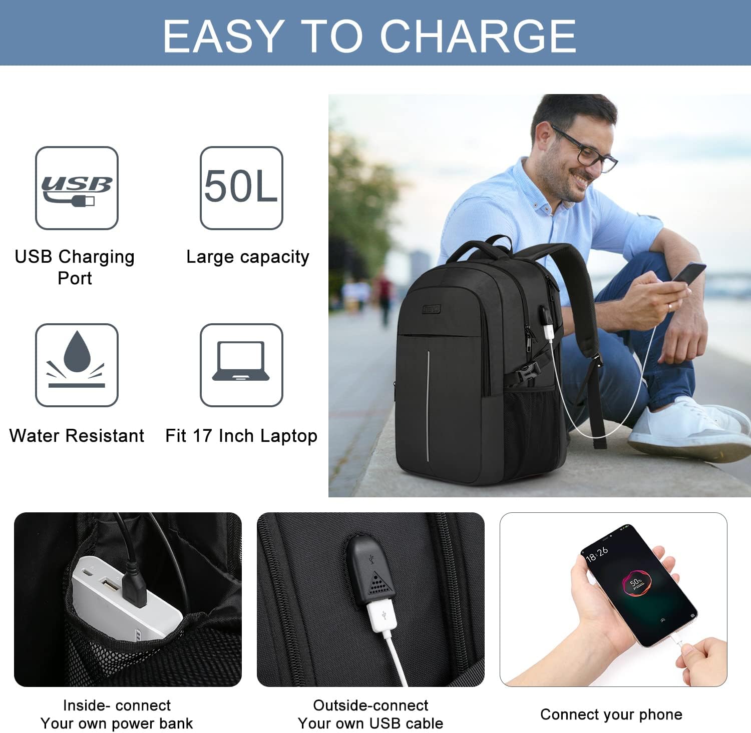 Detalle de Travel Laptop Backpack 50L