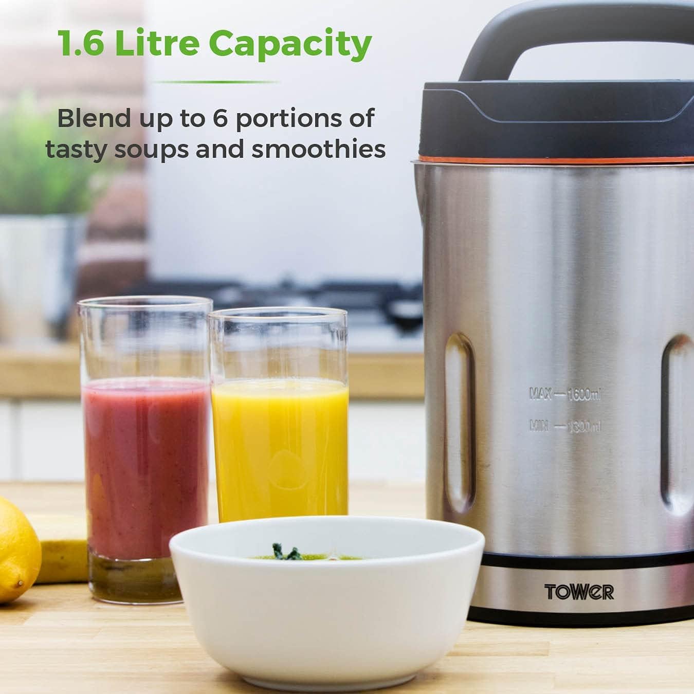 Thumbnail 2 de Tower Soup & Smoothie Maker with Intelligent Control System and Stainless Steel Jug (1.6 L, 1000W, T12031)