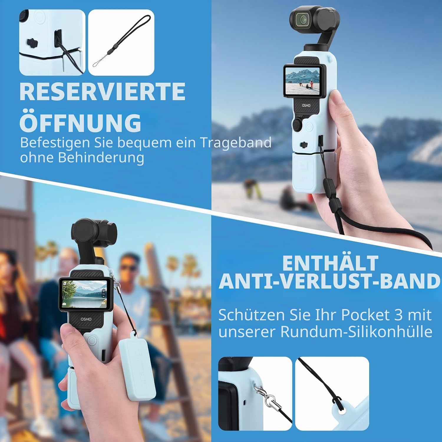 Detalle de BRDRC Pocket 3 Silikonhülle – Rundum-Schutz für DJI Osmo Pocket 3 (Creator Combo), Blau