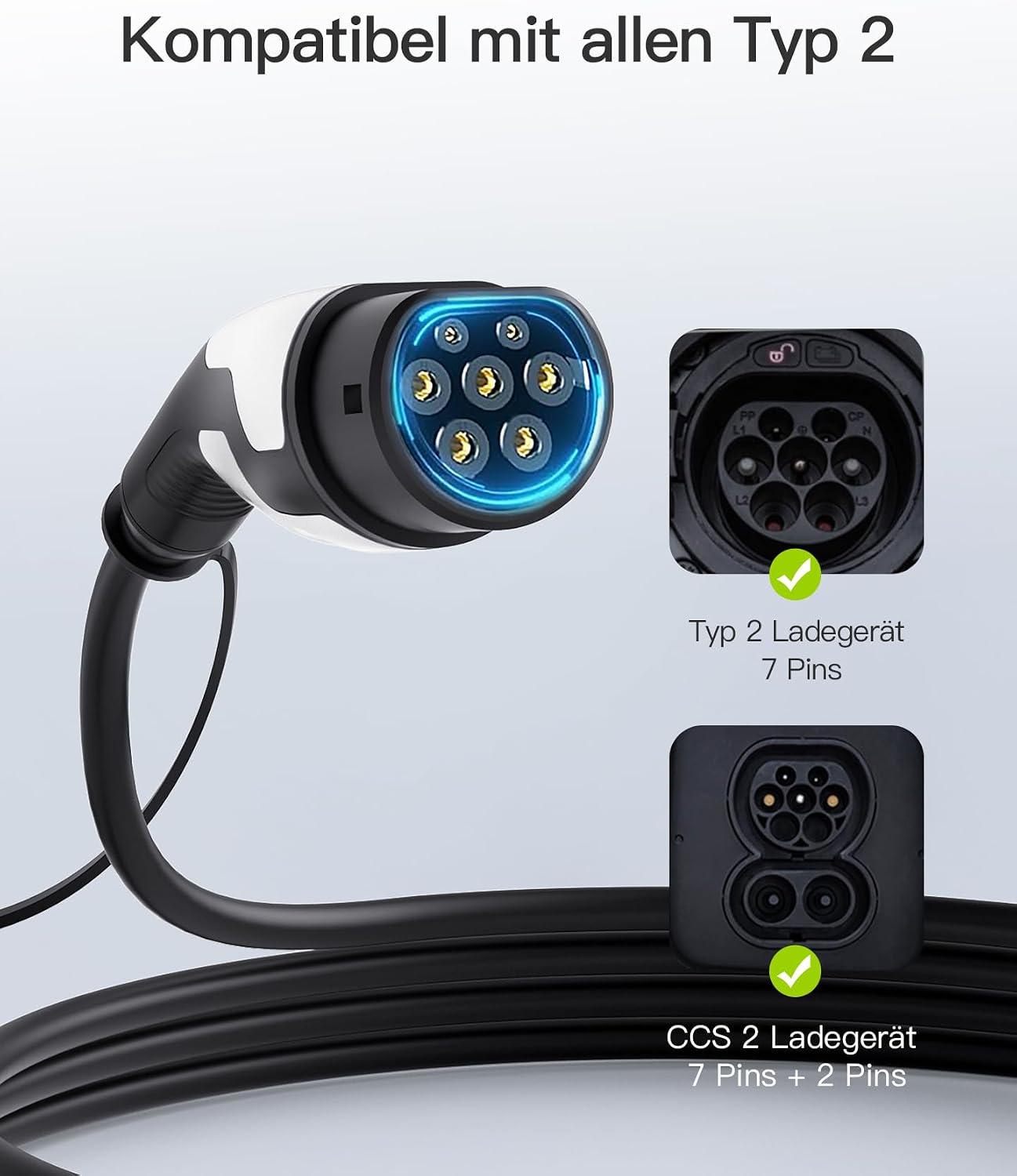 Thumbnail 2 de tomons Typ 2 Ladekabel 22 kW, 5 m, 32 A (3-phasig) – Typ-2-auf-Typ-2 für EV/PHEV mit Tasche