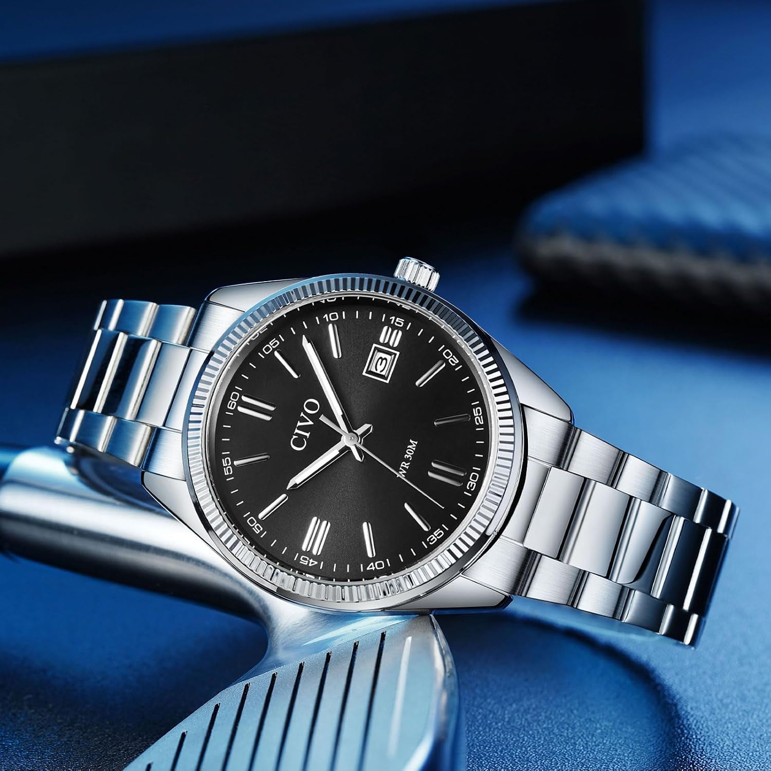 Detalle 2 de CIVO Herren Uhr Edelstahl Analoguhr mit Datum
