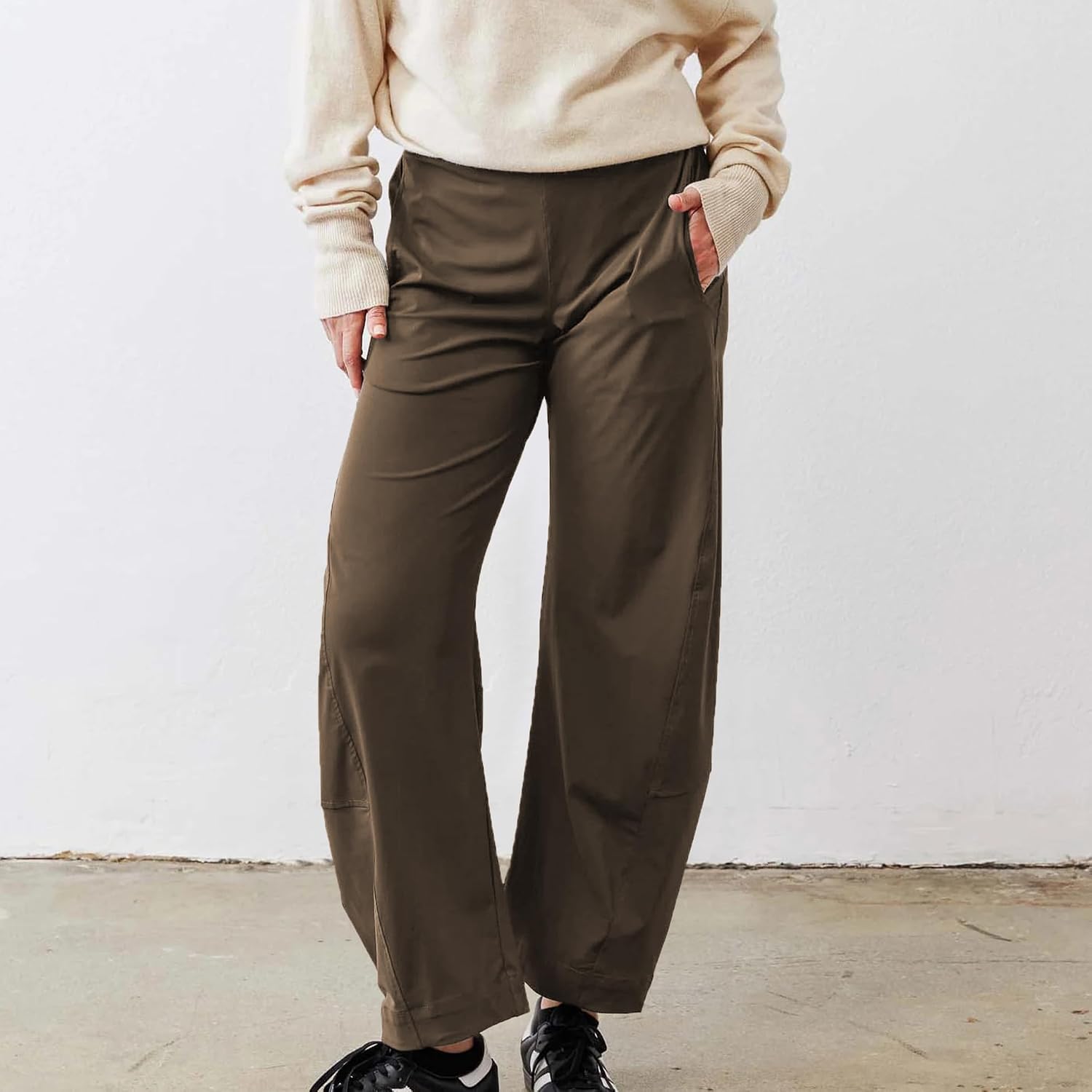 Thumbnail 5 de SeeLuNa Women Barrel Travel Pants with Elastic Back Waistband – Baggy, Mid Rise, Cozy Yet Practical