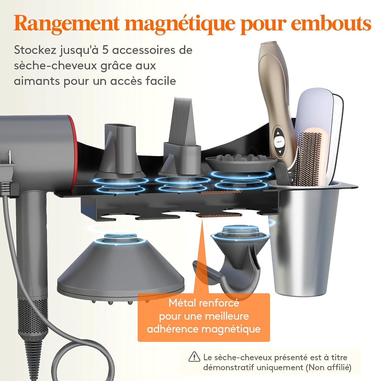 Detalle de Lifewit 24568 wandhouder voor Dyson-haardroger, zwart met hittebestendige beker