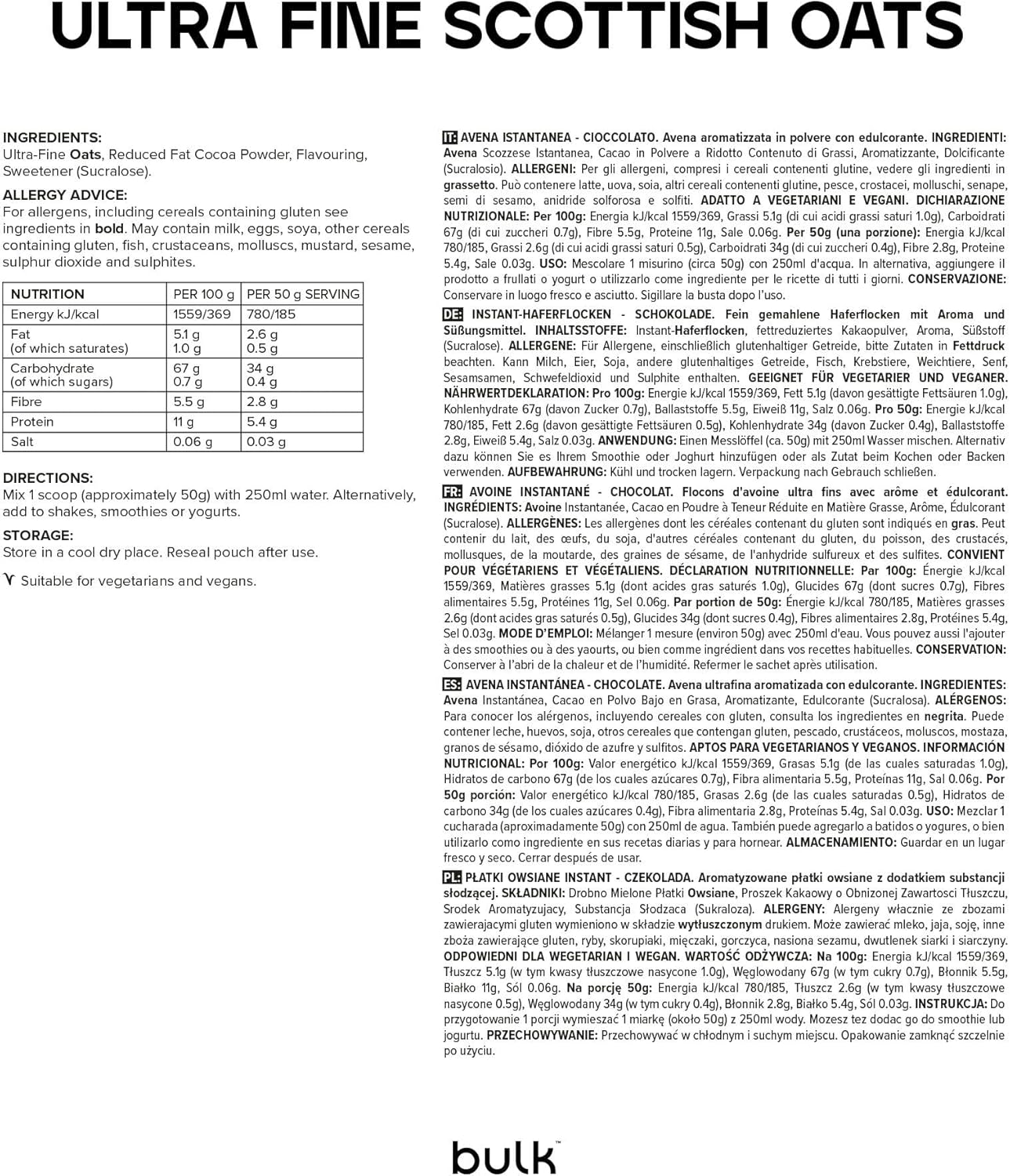 Thumbnail 1 de Bulk Avena Instantánea Chocolate 1 kg 🍫 Para 20 Dosis