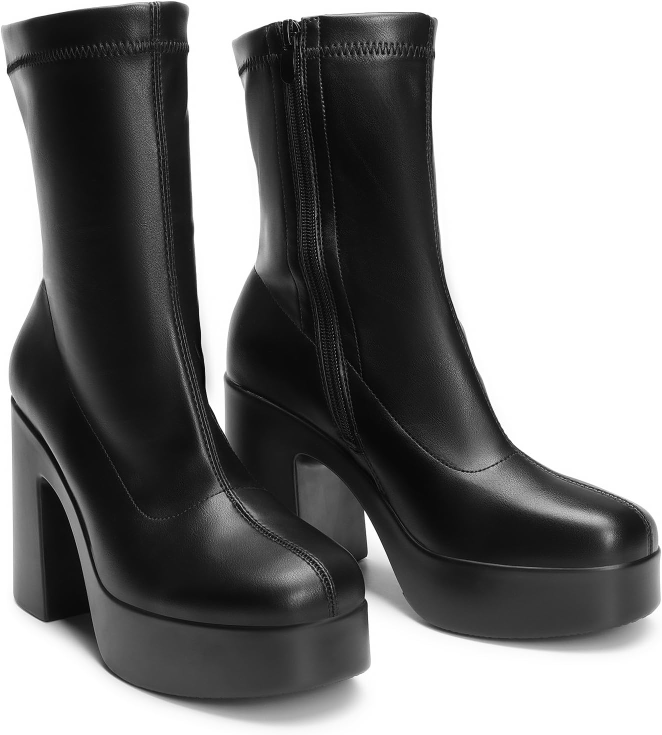 Detalle 2 de DREAM PAIRS Women's Platform Gogo Ankle Boots with Square Toe and Side Zipper