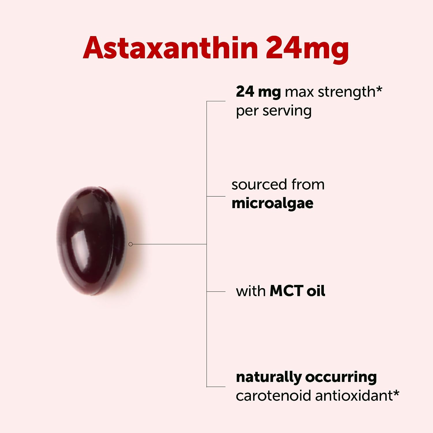 Detalle de Micro Ingredients Astaxanthin 24 mg Softgels with MCT Oil, 60 Count