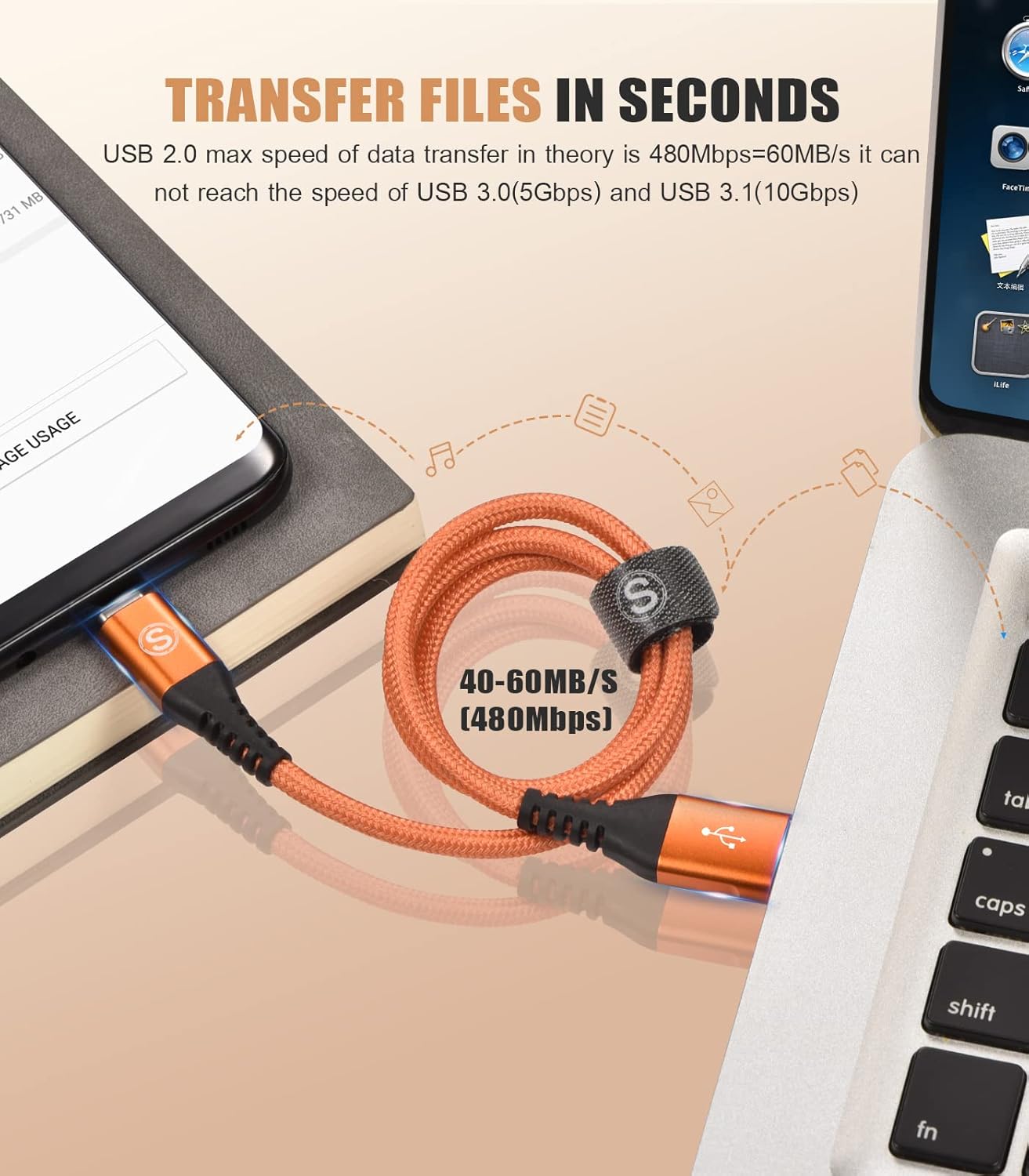 Detalle 2 de 2Pack 2m USB-C Charger Cables by MAXGROUP — Fast Charging, Durable 2m Nylon Braided Cables