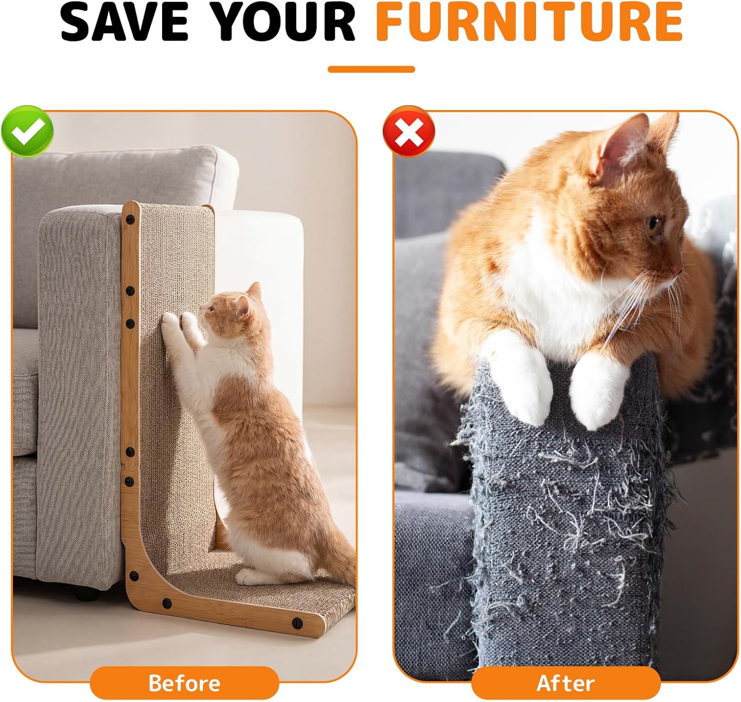 Detalle de Gimars 2er Set Kratzbrett Katze 58 cm L-Form – stabiles Kratzmöbel aus Kratzpappe