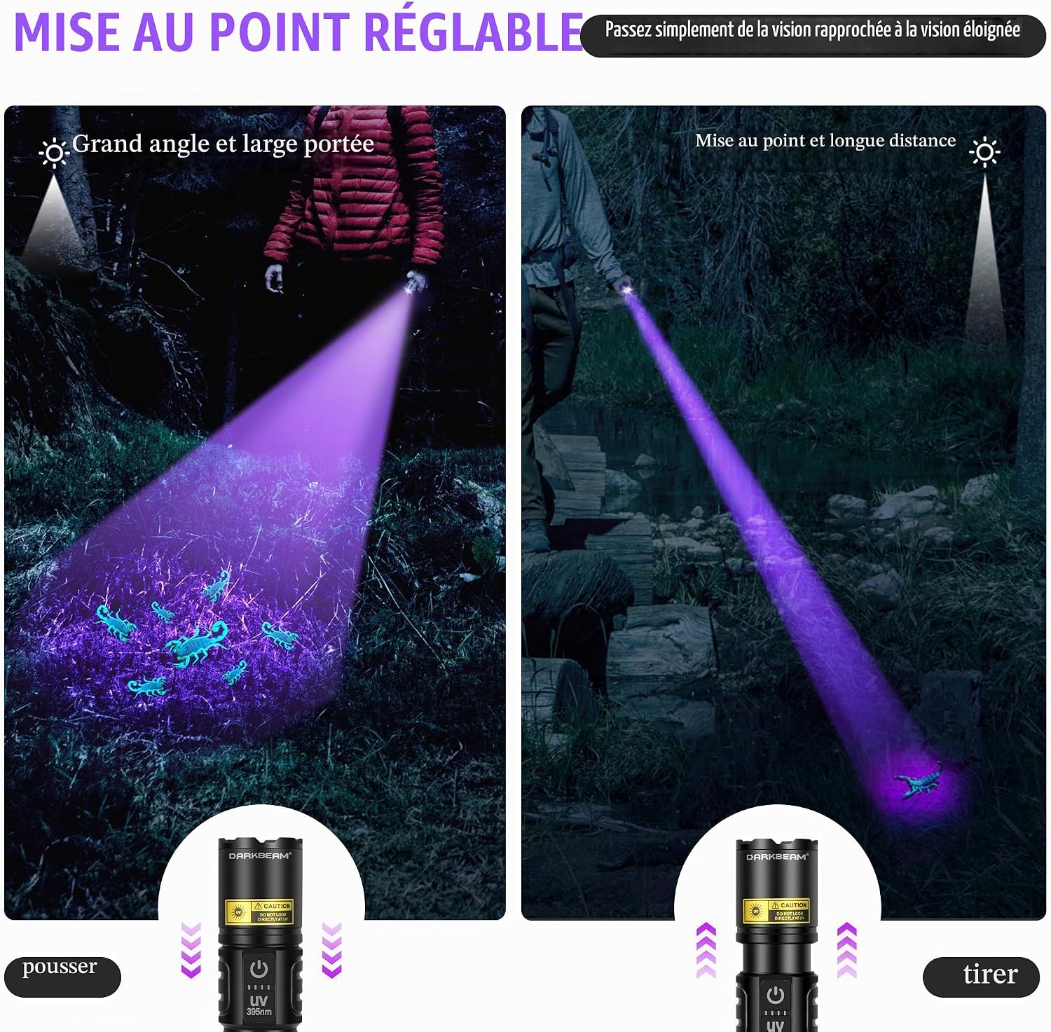 Detalle 2 de DARKBEAM A900 LED- en UV-zaklamp, 395 nm, USB-C-oplaadbaar, set van 2