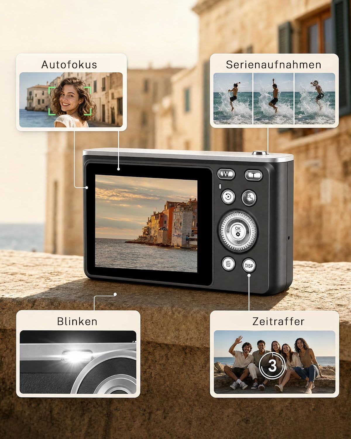 Detalle de Digitalkamera 4K 48MP Fotokamera mit 2,8 Zoll Display – idealer Begleiter für Teens und Anfänger
