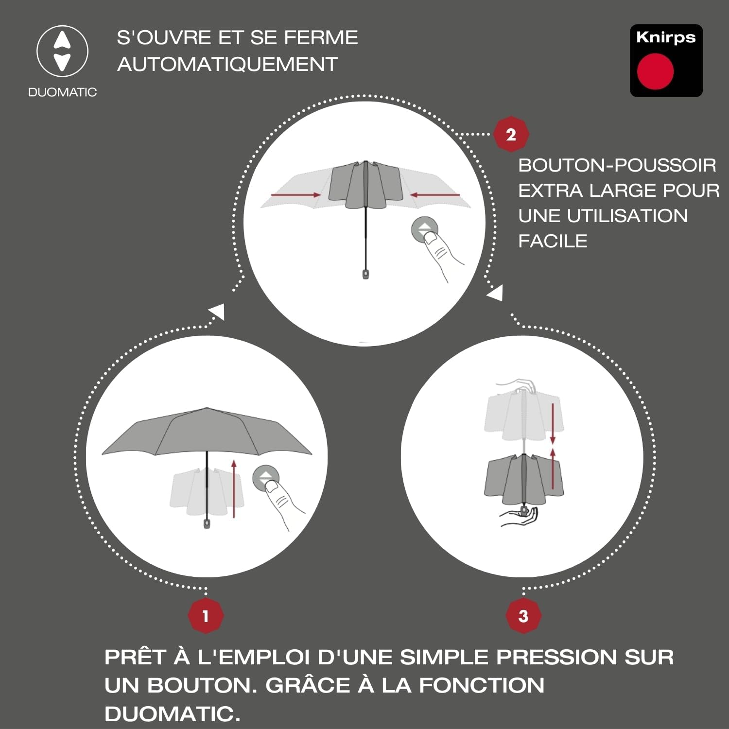 Thumbnail 1 de Knirps Parapluie C.250 Light Duomatic Dark Grey avec sac de rangement