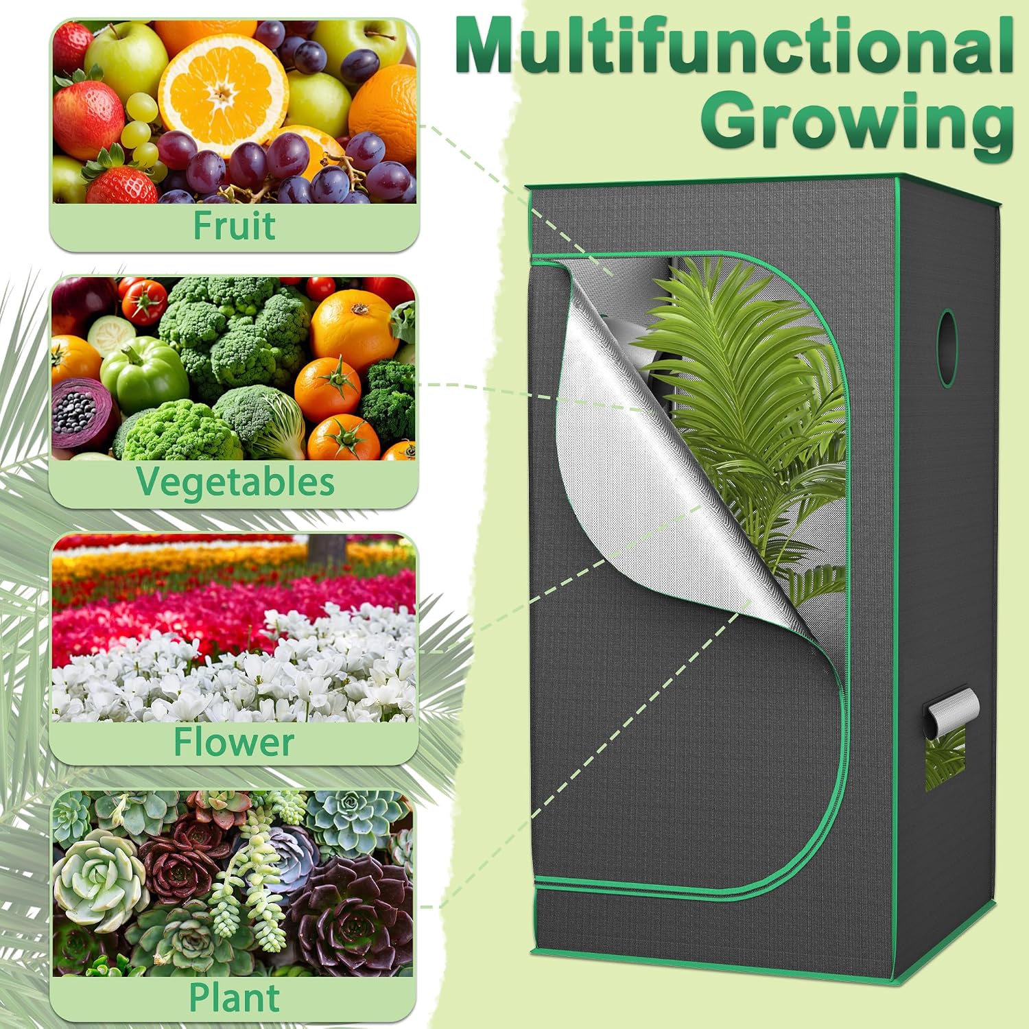 Detalle de LZQ (HAG8888D) Indoor Grow Tent, 80 x 80 x 160 cm, 600D Oxford Fabric
