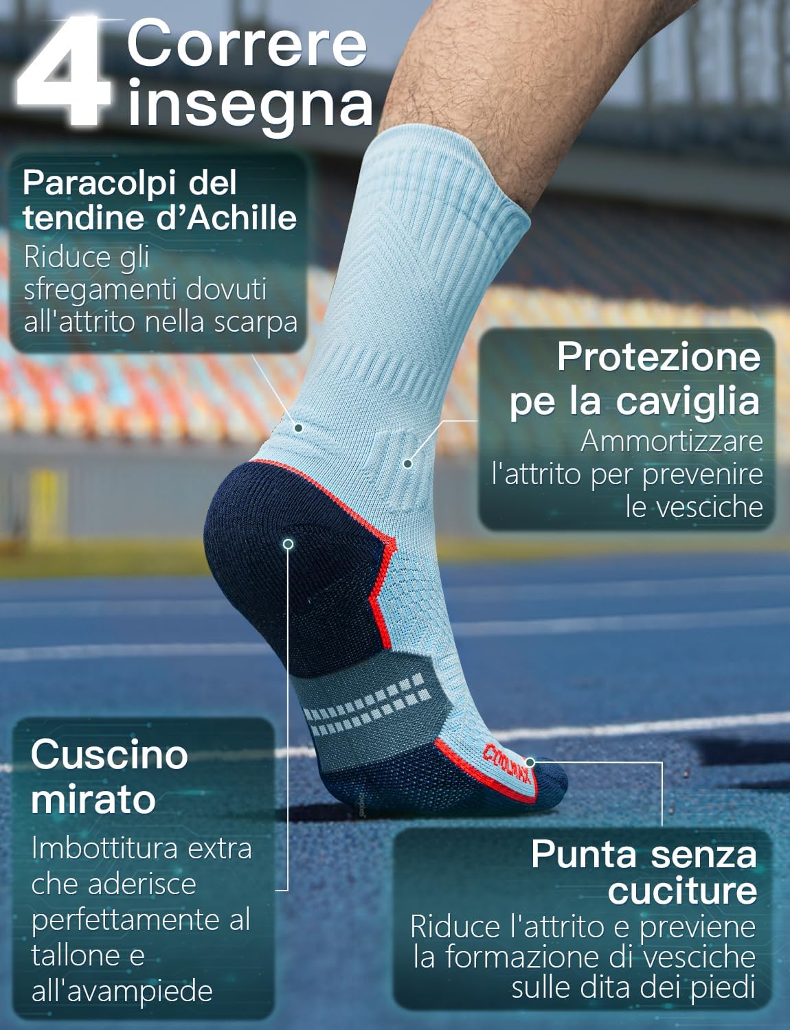 Thumbnail 3 de Juclise Bamboo Coolmax Compression Calzini Sportivi Uomo – Antivesciche, Comfort e Prestazioni per Allenamento e Trekking