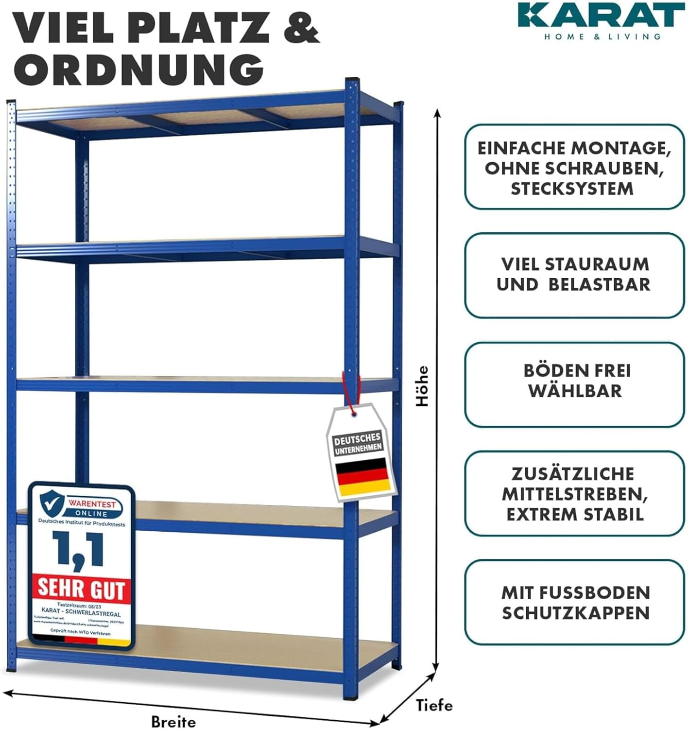 Thumbnail 1 de KARAT Schwerlastregal-Steckregal im 2er-Set (Keller- & Lagerregal) mit 5 verstellbaren Böden, blau
