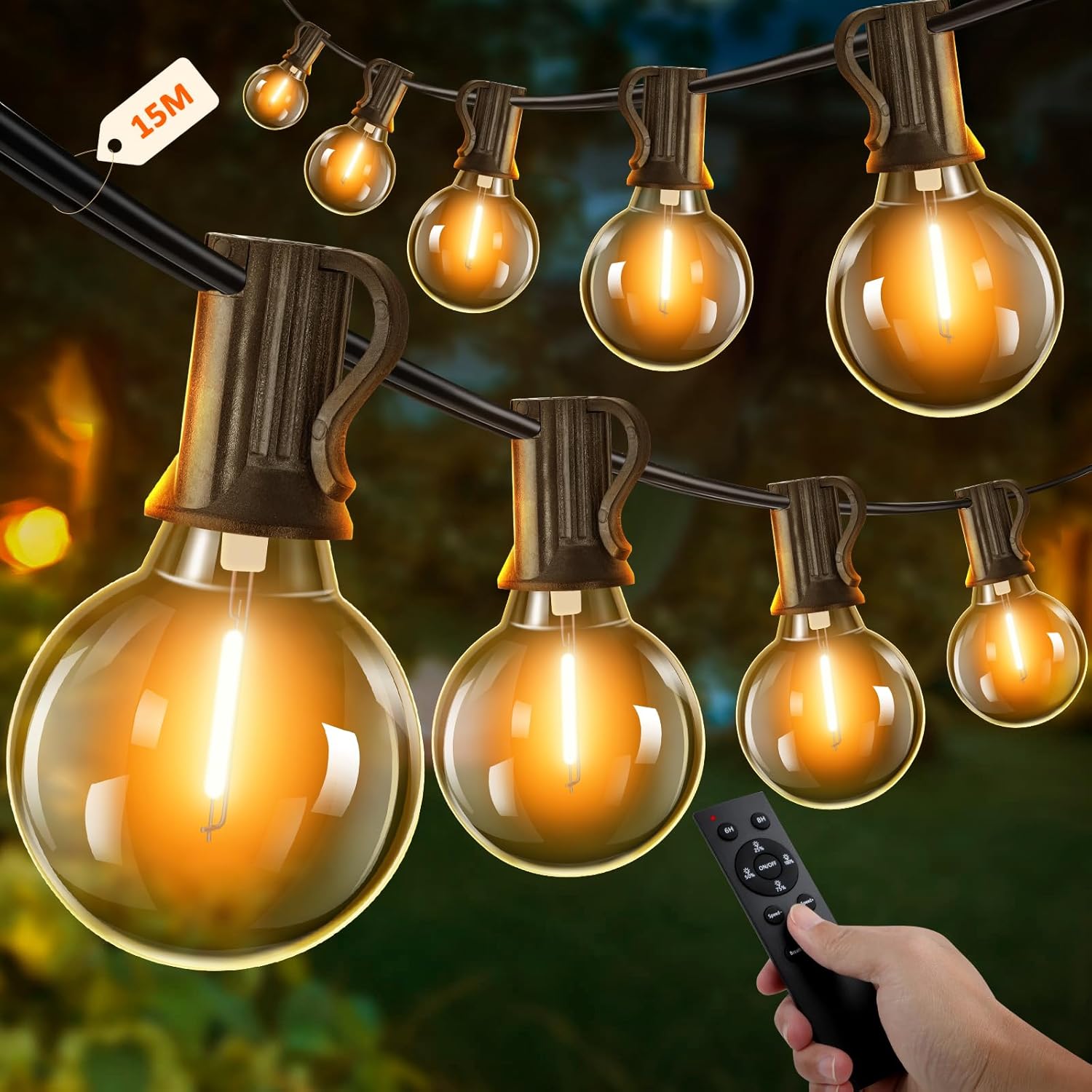 Detalle de Kangtaixin Catena Luminosa Esterno 15M con 25+2 LED G40: luci decorative esterne dimmerabili