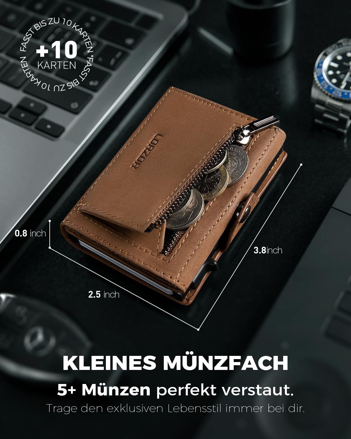 Thumbnail 4 de LORZOR Airtag Wallet Slim Wallet mit Münzfach 9,6x6,5x2 cm