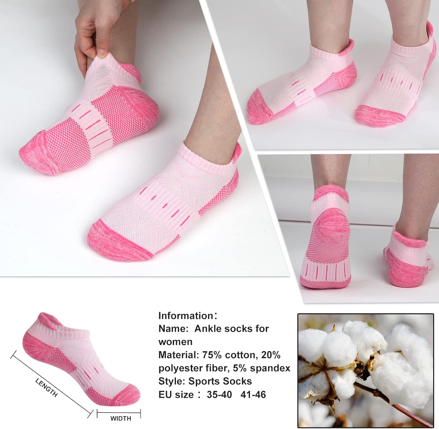 Thumbnail 2 de YOJOOM Women’s Athletic Socks (6 Pairs) – Cotton Cushioned Breathable Low-Cut Trainer & Running Ankle Socks