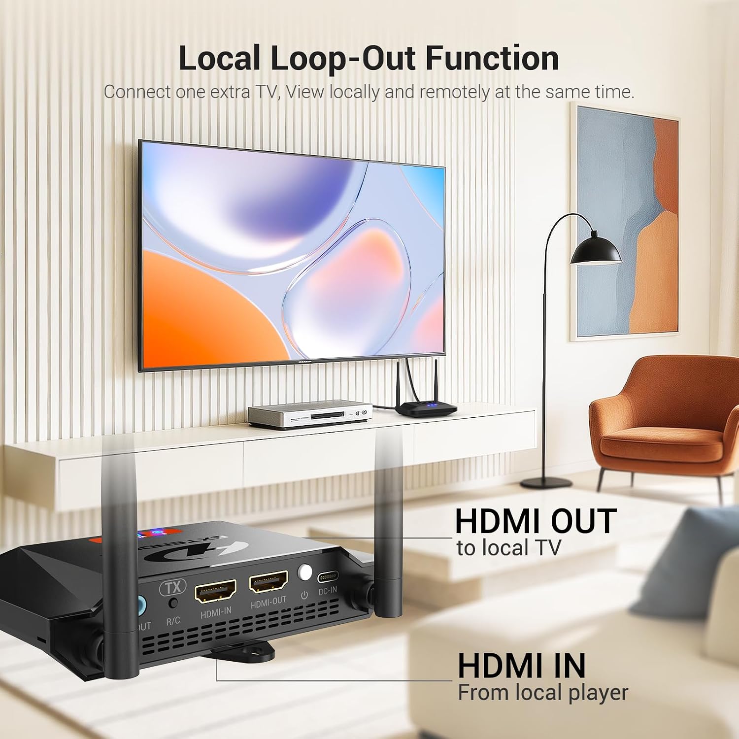 Detalle de Wireless HDMI Transmitter & Receiver 4K Decoding, 656 ft Range, 1 TX to 3 RX, IR Extend, Dual Cooling