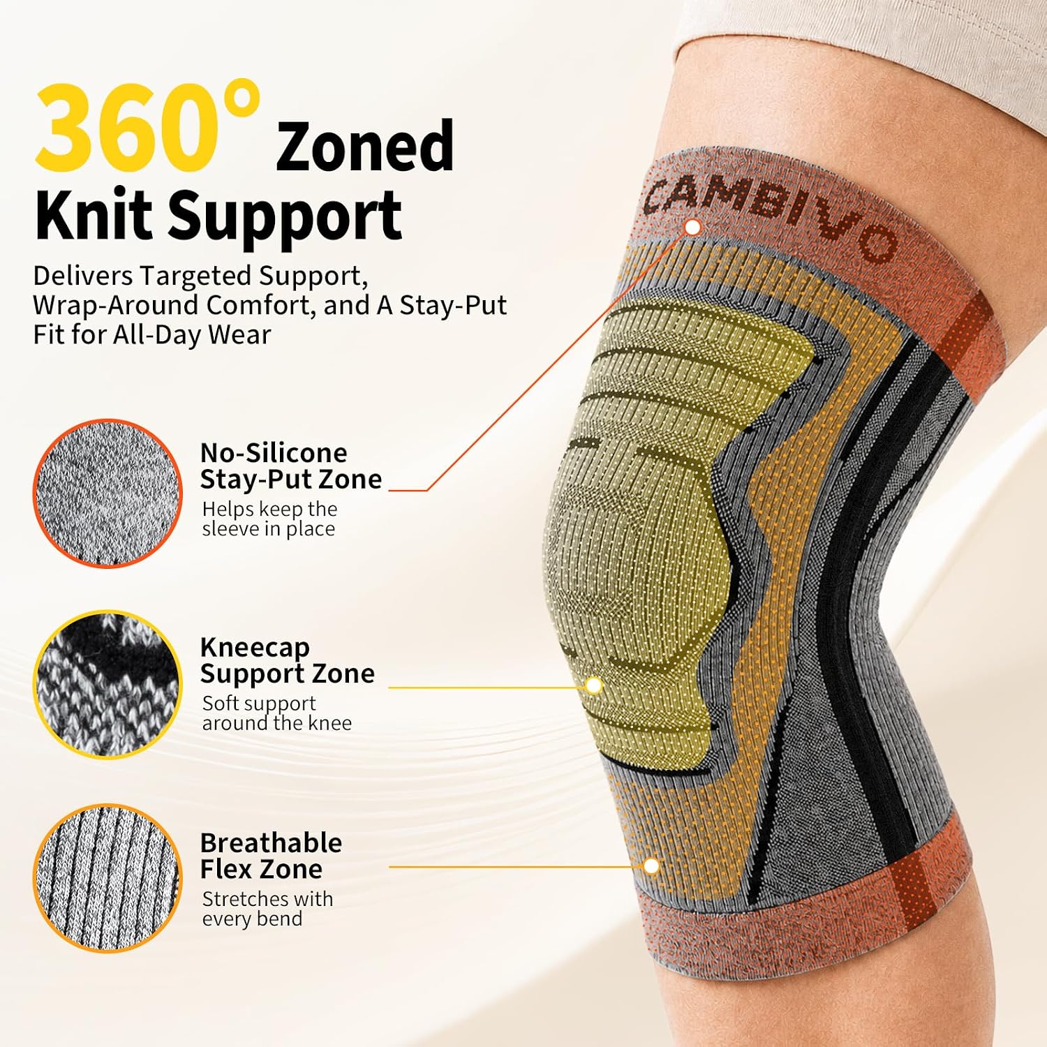 Thumbnail 6 de CAMBIVO 2 Pack Knee Support with PMMA Side Stabilizers – Lightweight, Breathable Knee Brace for Running and Daily Wear