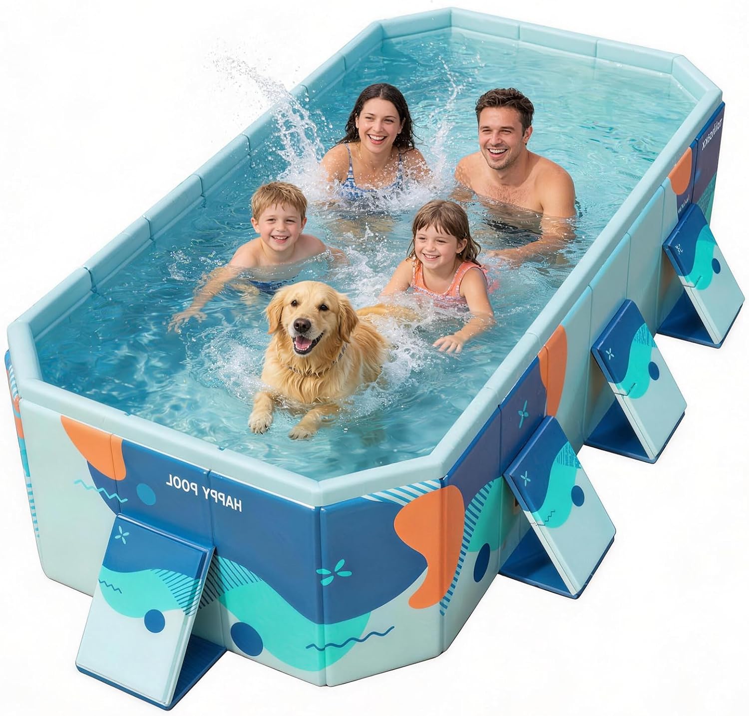 Detalle de Large Foldable Family Pool for Kids & Dogs, 115" L x 65" W x 21.5" D