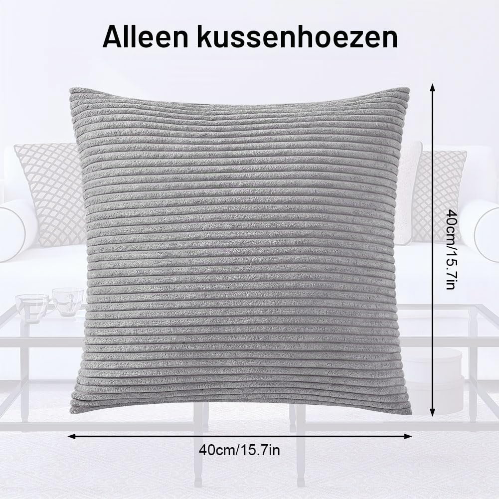 Detalle de AUAUY corduroy kussenhoezen 40 x 40 cm, set van 2, grijs met strepen