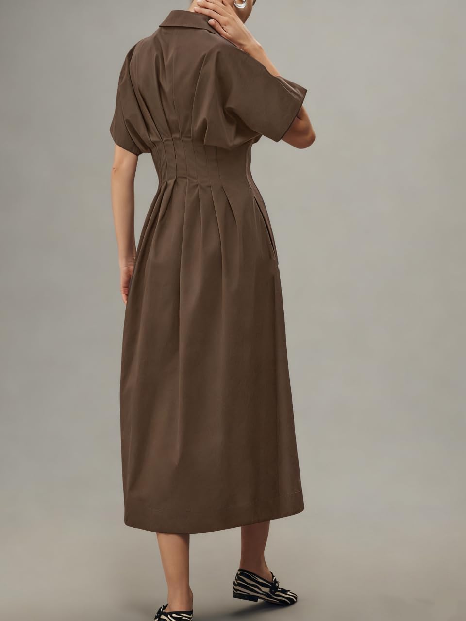 Thumbnail 2 de Yeokou Shirt Dress for Women: Pleated Maxi with Pockets, Summer Casual Button-Down