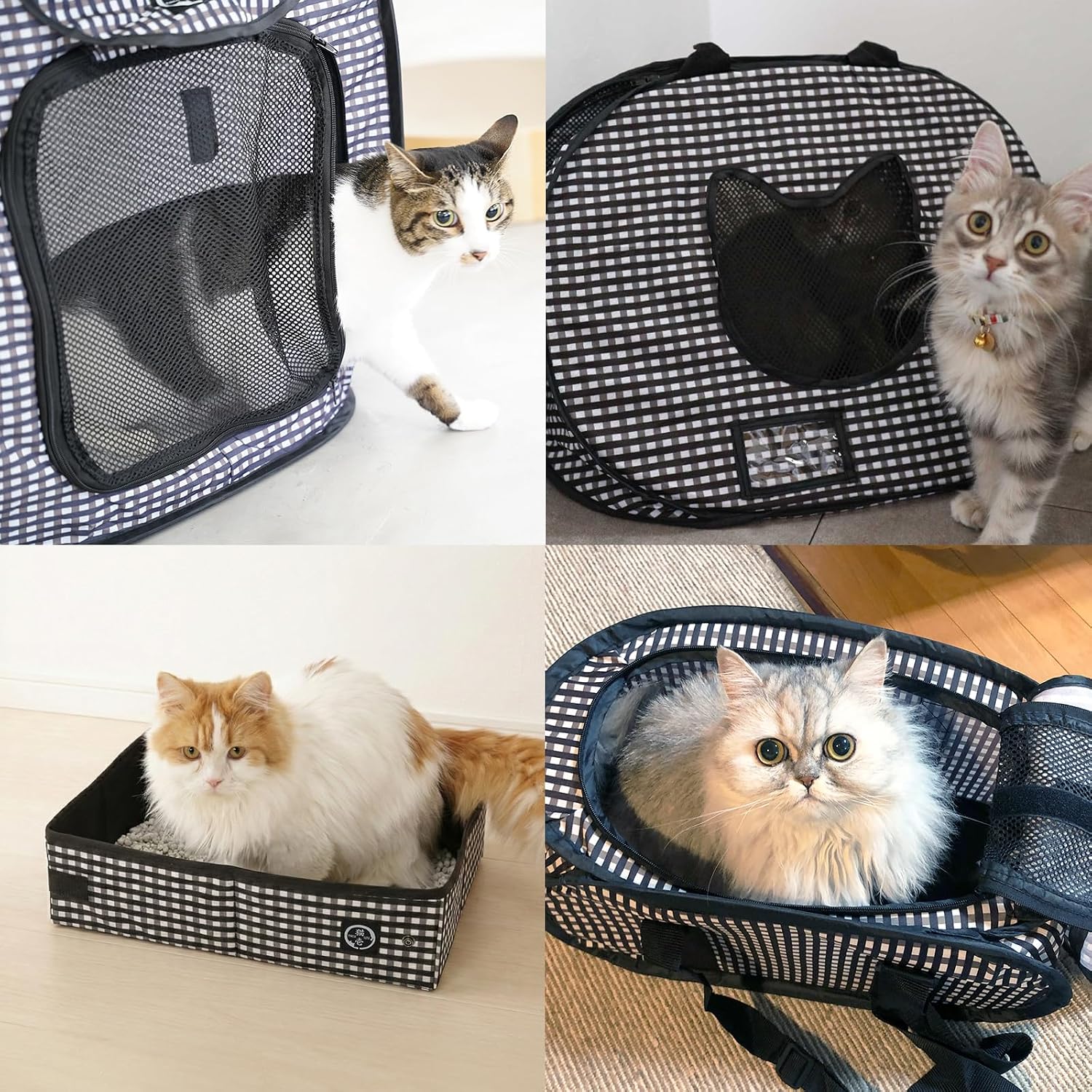 Thumbnail 6 de 猫壱 ポータブルケージ 折りたたみ式・撥水加工・2つの開口部 ブラック