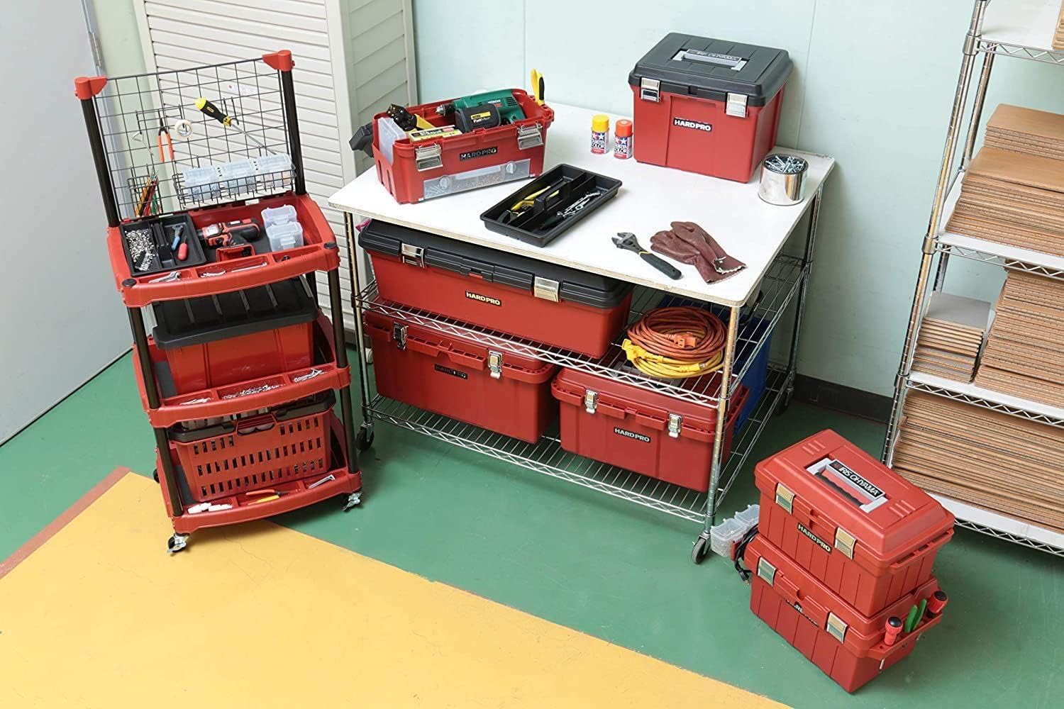 Detalle de Iris Ohyama - Organizer fai da te HP-52, baule rosso impilabile con chiusura a vite