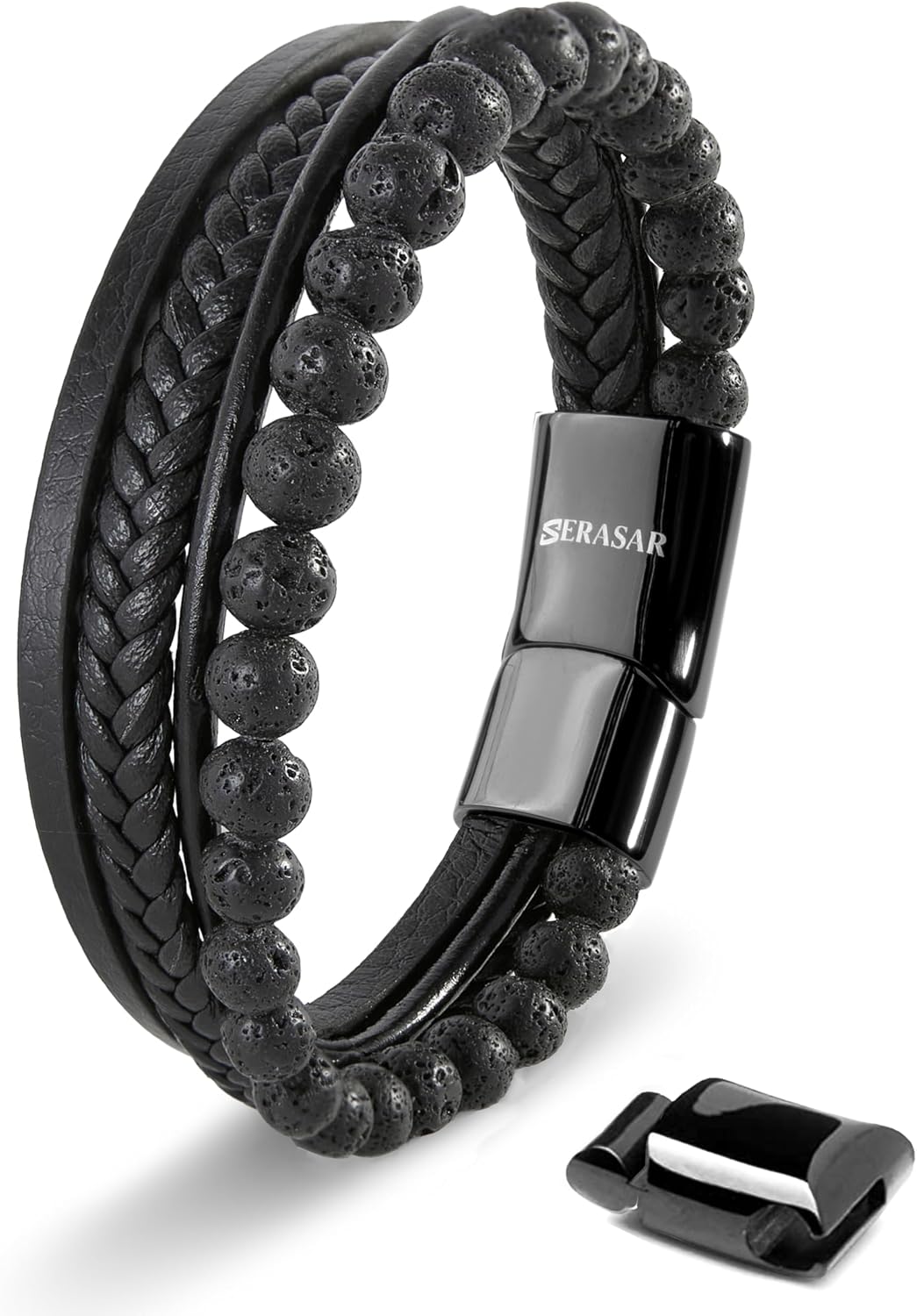 Detalle de SERASAR Bracciale Uomo Pelle Nero Marrone