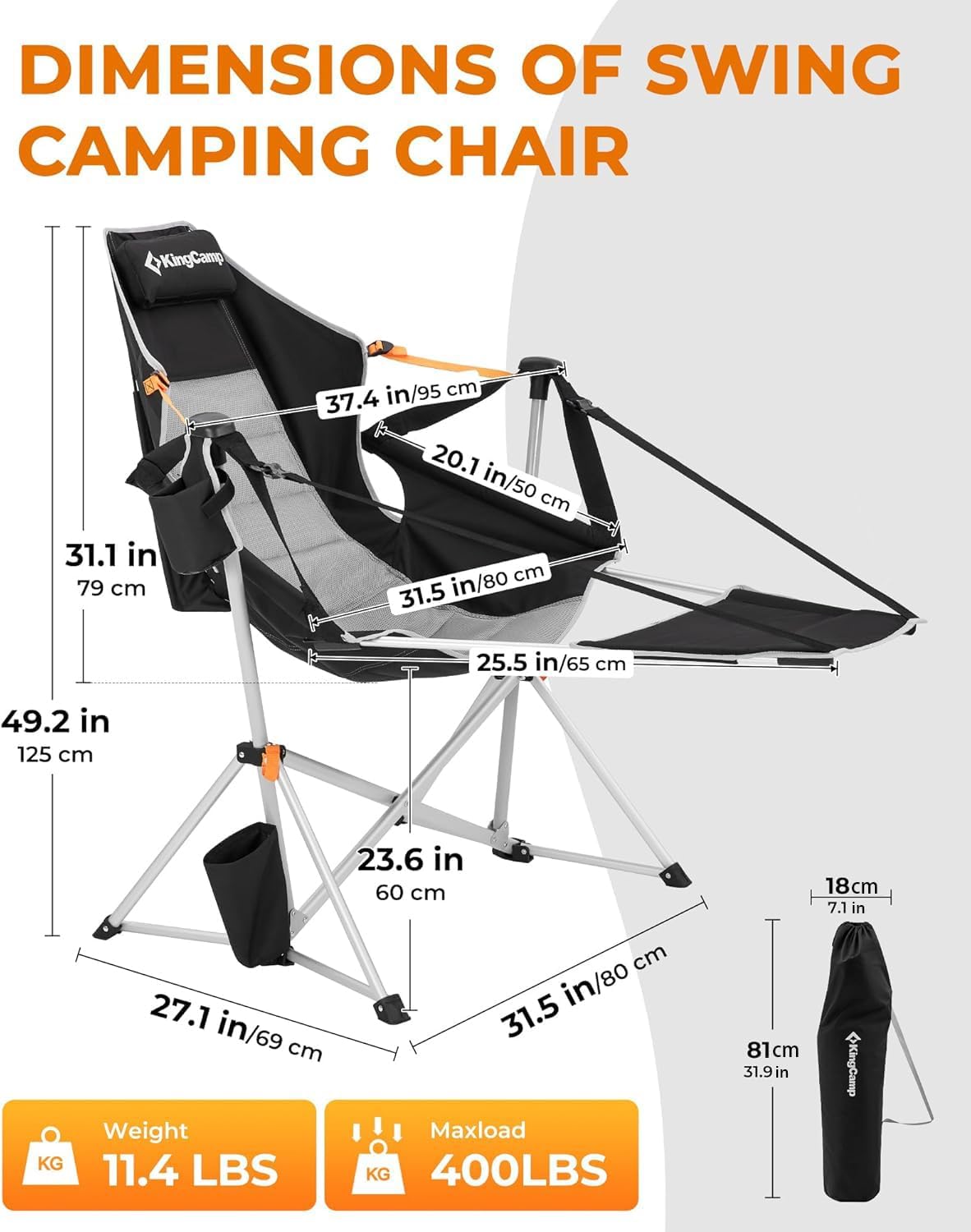 Thumbnail 2 de KingCamp Hammock Chair with Footrest – Heavy Duty Swinging Camping Chair for Adults Up to 400 lbs