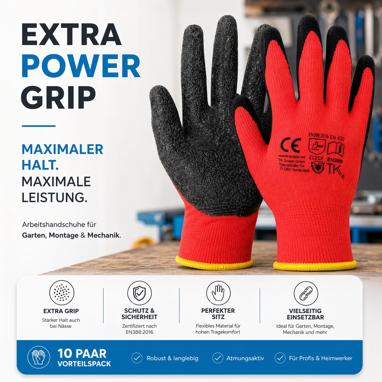 Thumbnail 5 de TK Gruppe Timo Klingler 10x Paia Guanti da Lavoro EN388 L-XL: grip potente per giardinaggio, montaggio e meccanica