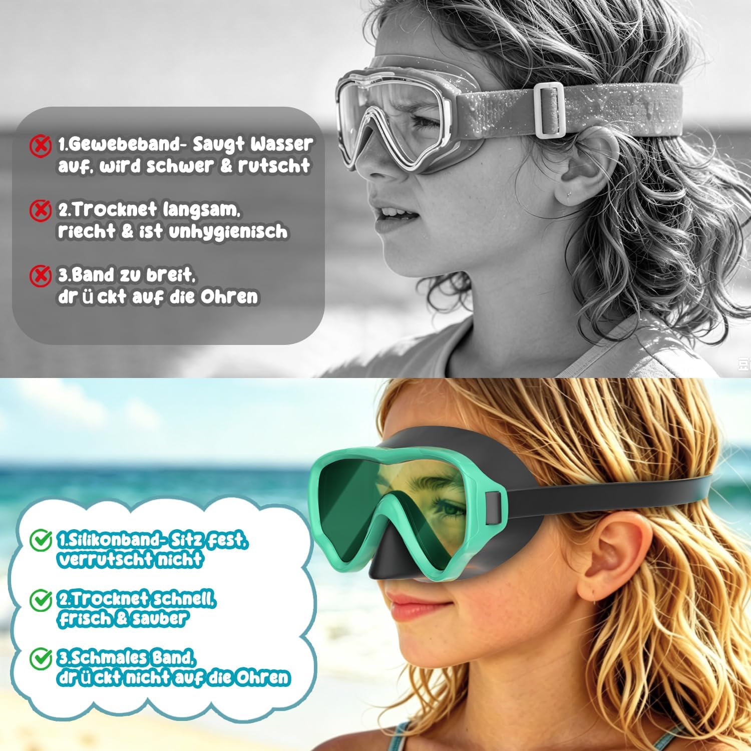 Thumbnail 6 de COOLOO Kinder-Schnorchelmaske mit 180° Panorama, Anti-Nebel, Nasenabdeckung und Quick-Release