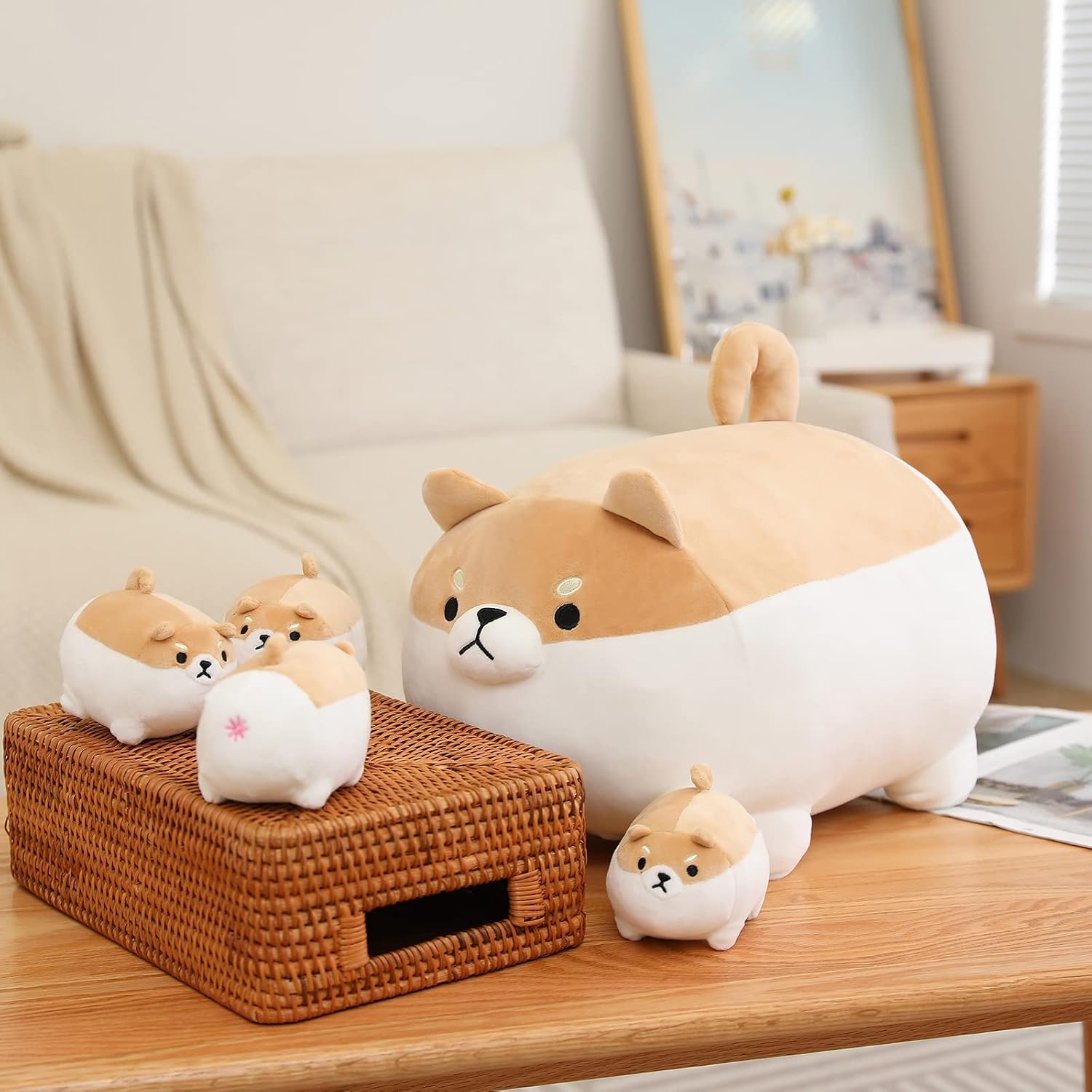 Detalle de Stuffed Shiba Inu plush with 4 baby