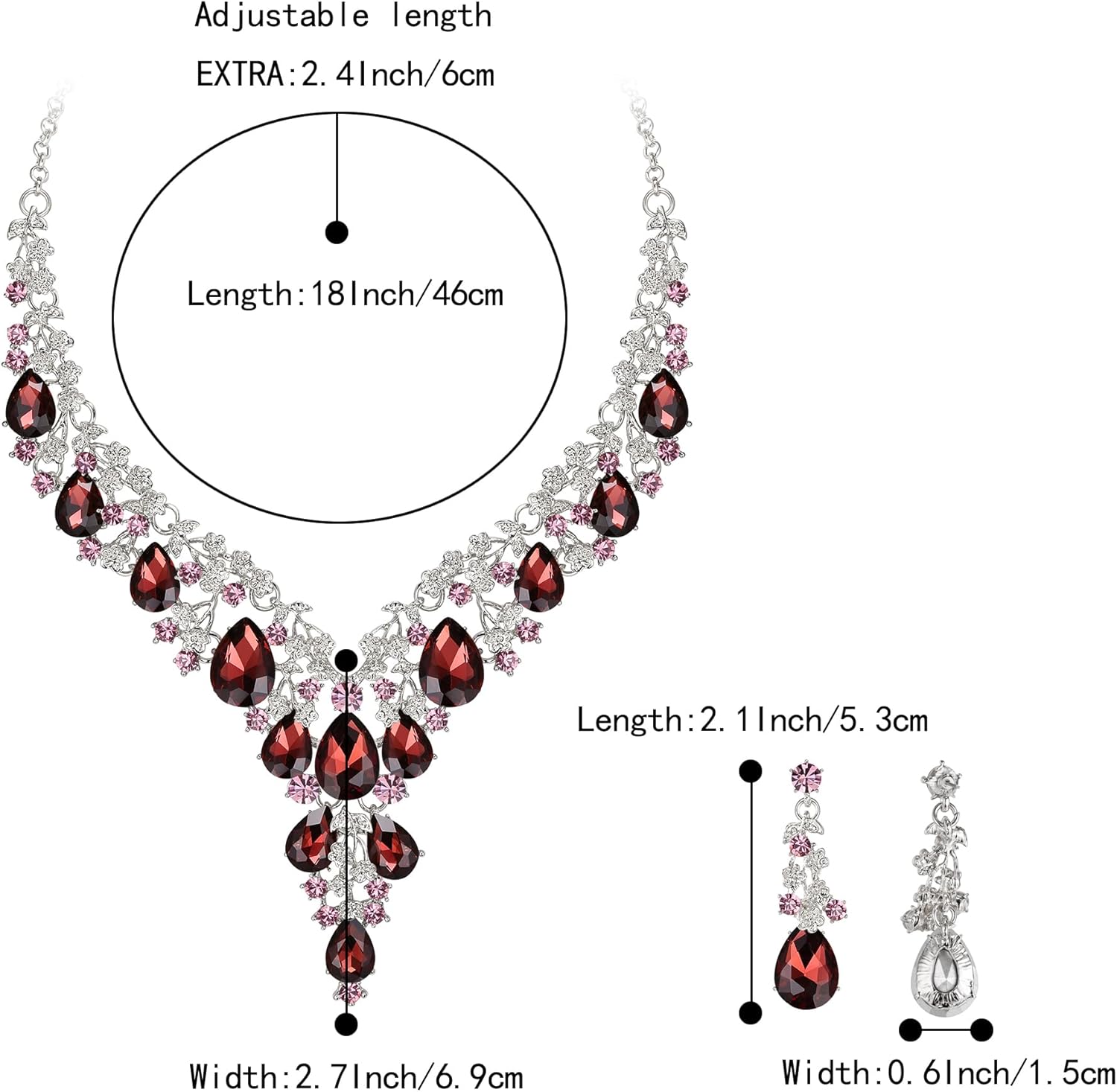 Thumbnail 3 de Parure bijoux de mariage Clearine : collier chaîne ajustable + boucles d’oreilles strass cristal