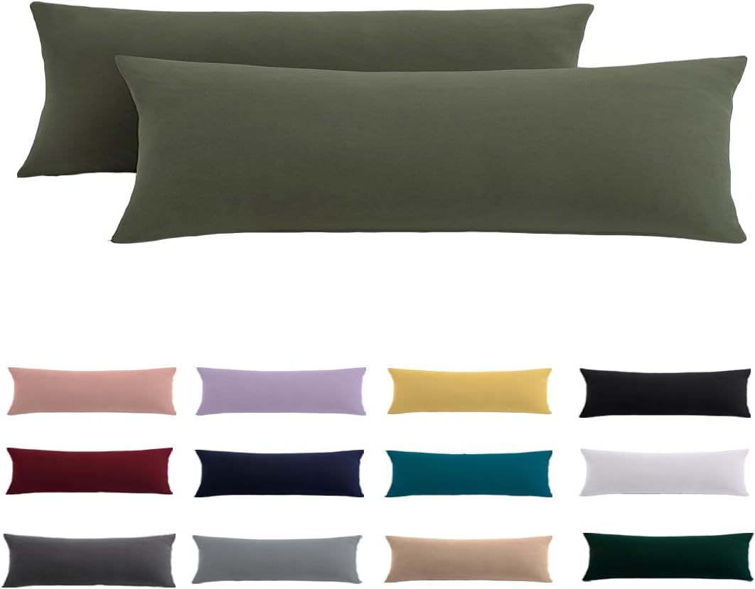 Detalle de Seitenschläferkissen Bezug 40x145 2er Set – Olivgrün, Mikrofaser, Reißverschluss, hypoallergen