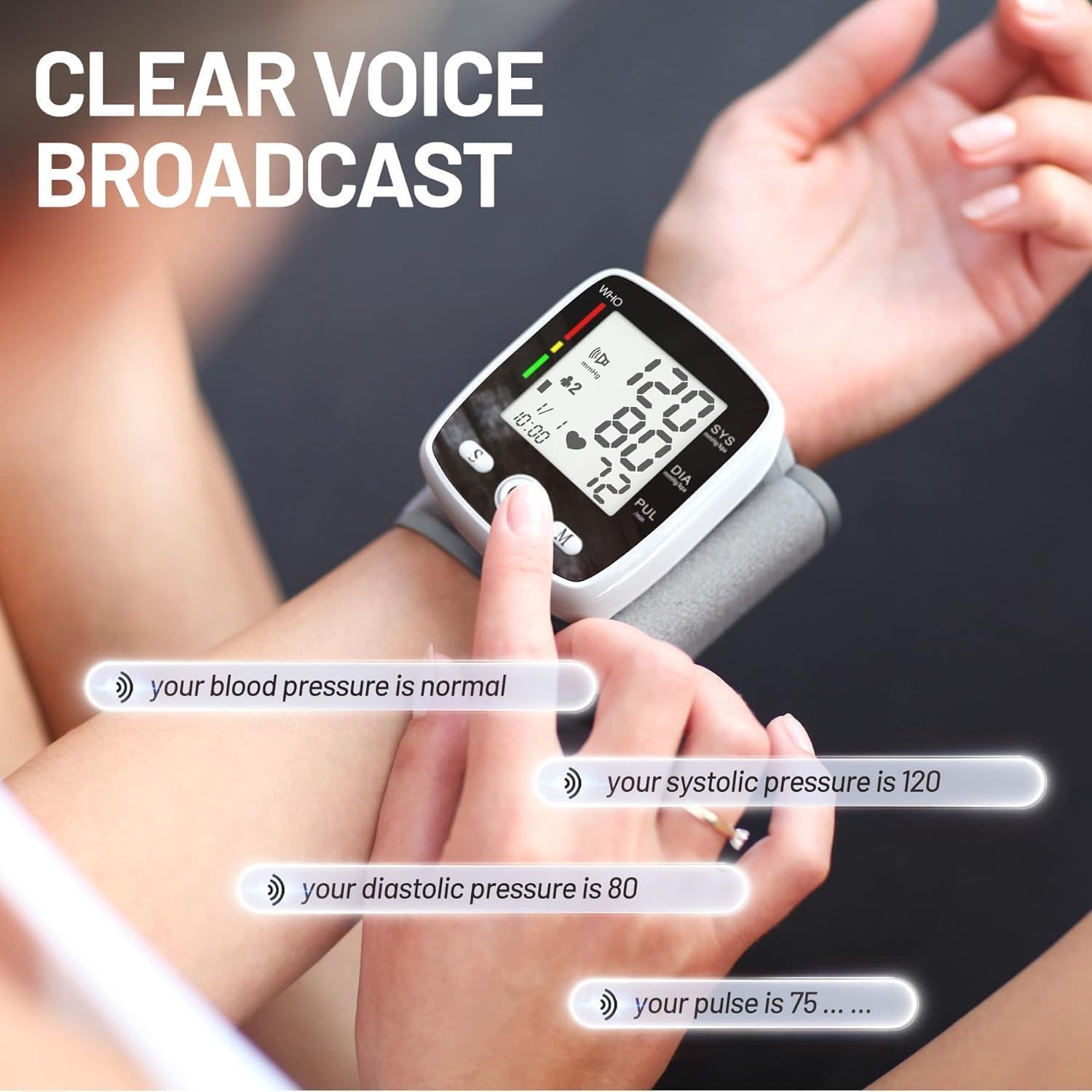 Detalle 1 de MBUPAI CK-W355 Wrist Blood Pressure Monitor, Rechargeable, 5.3–7.7-Inch Cuff