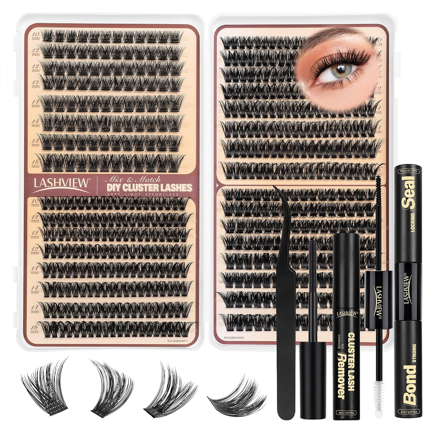 Detalle de LASHVIEW Cluster-Wimpern-Set – DIY Volumen-Cluster-Wimpern 10–16 mm
