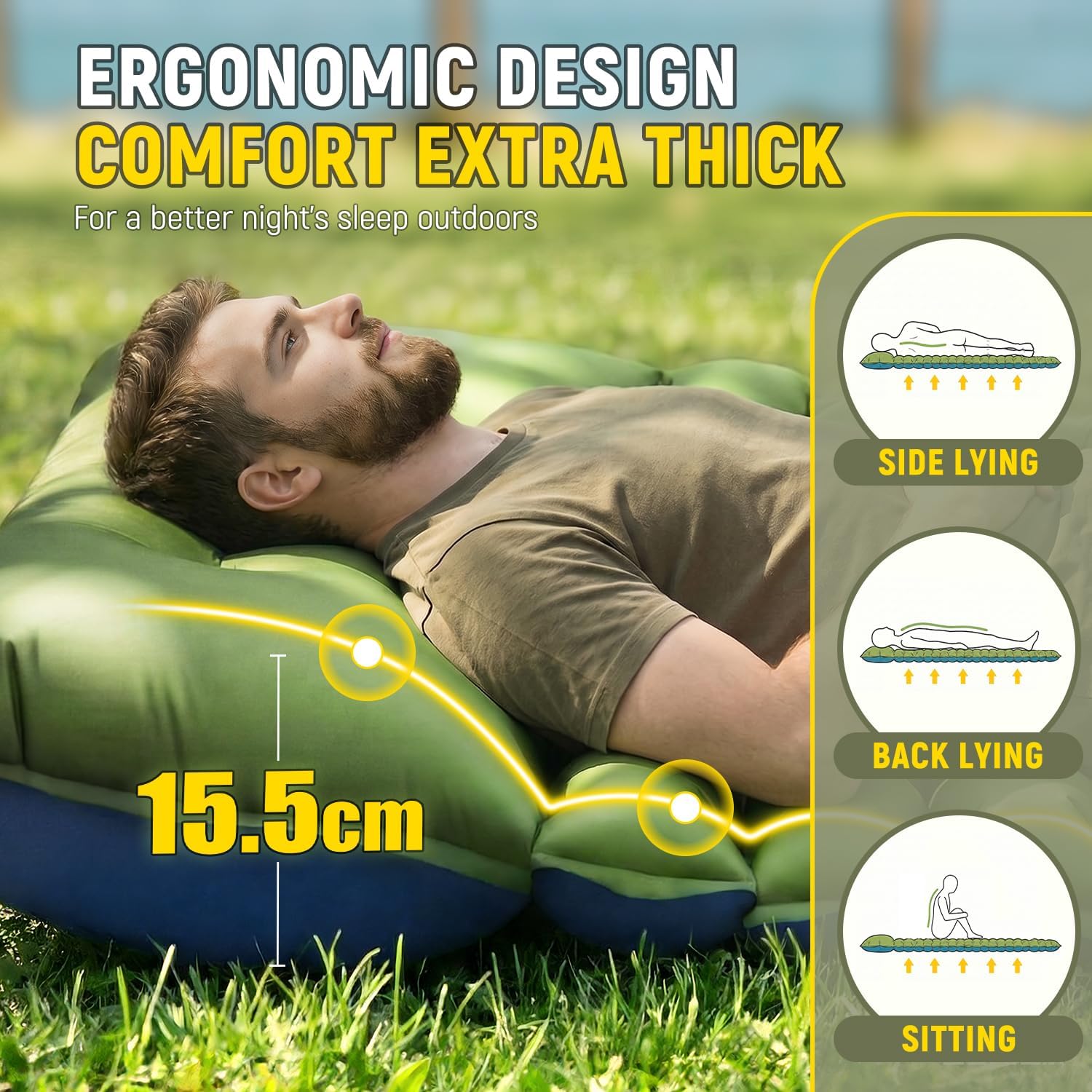 Thumbnail 1 de Myxslop Camping Sleeping Pad with Built-in Foot Pump & Pillow – 15.5cm Thick Ultralight Mat