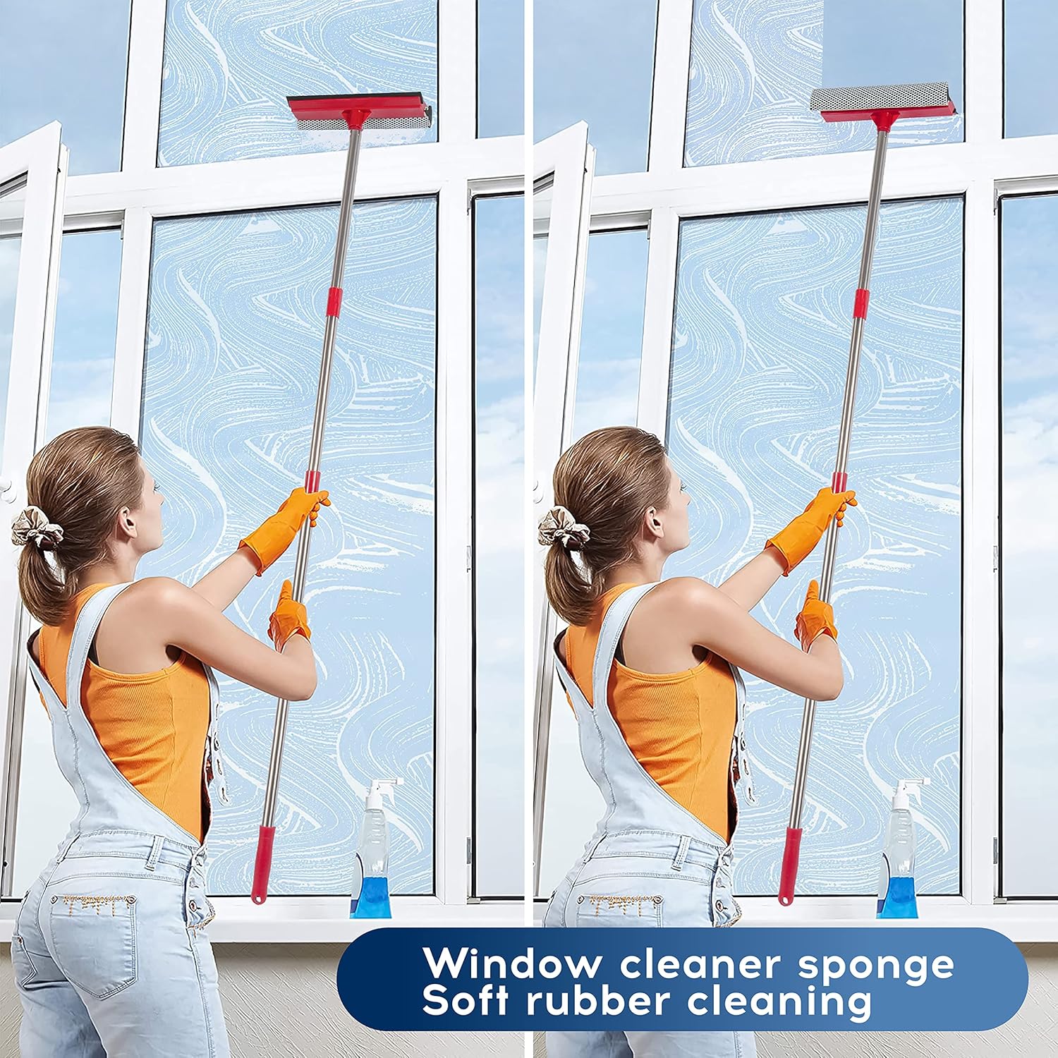 Detalle de DSV Standard Window Squeegee: 2-in-1 Window Cleaning Kit with 55" Telescopic Pole