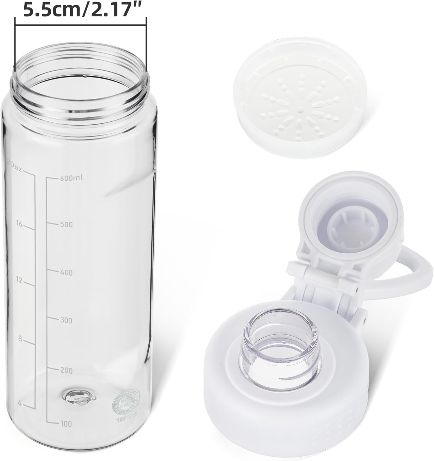 Thumbnail 4 de OLDLEY 600ml (20oz) BPA-free Tritan clear water bottle with screw lid and carry loop