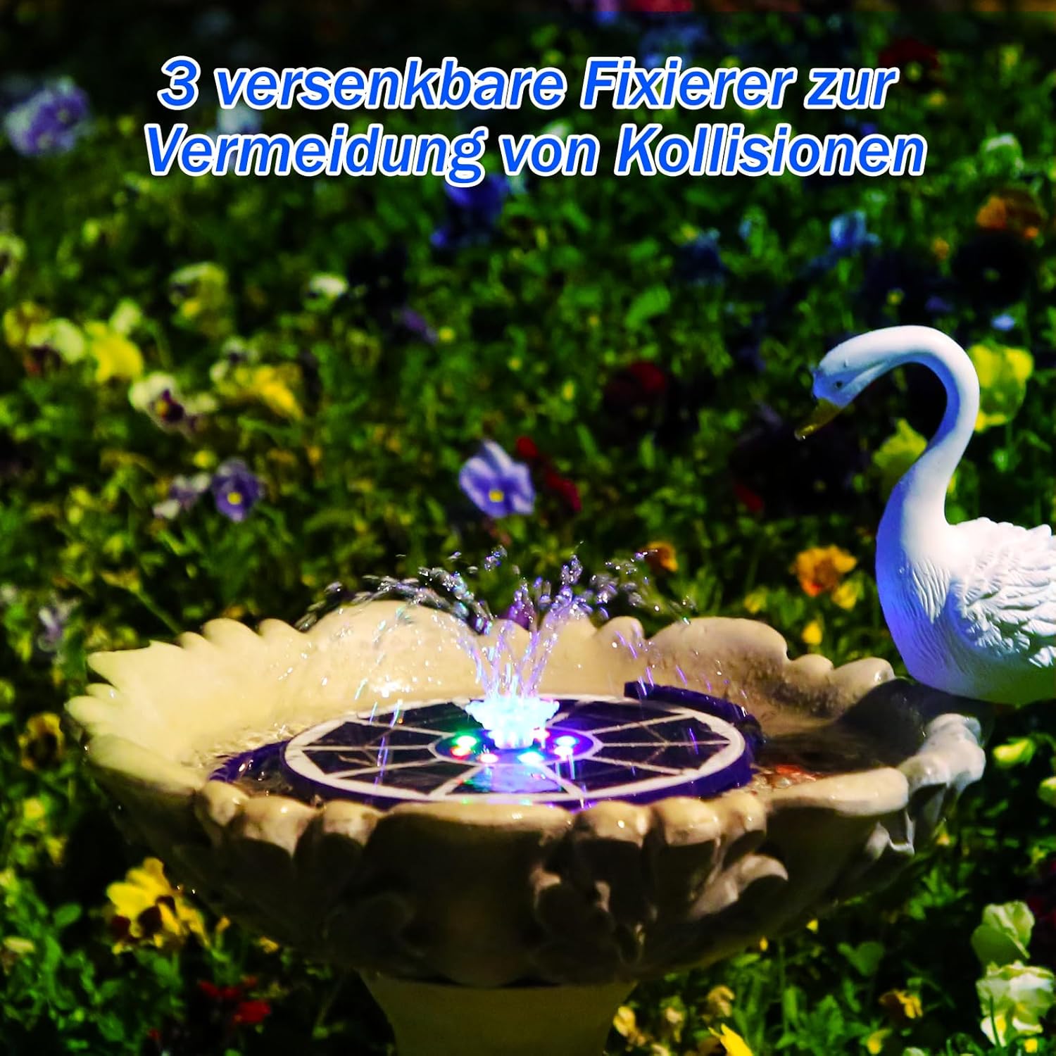 Detalle de AISITIN LED Solarbrunnen für Draußen – Blaues Glas, 3,5W Solarpumpe mit 3000mAh Akku