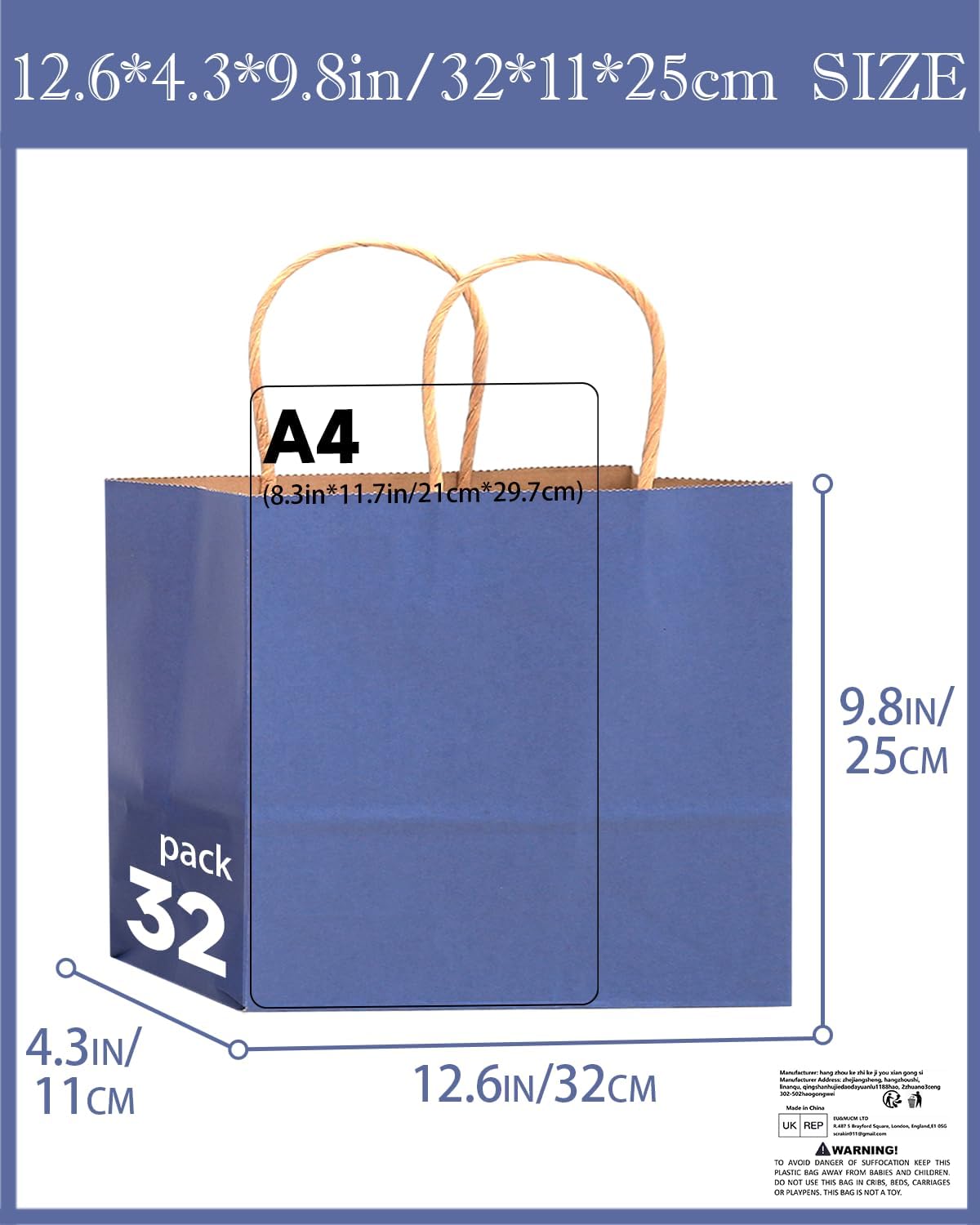 Thumbnail 4 de Gcardist 60PCS Gift Paper Bags 32x25x11cm Large with Handles – Colourful Bulk Gift Bags for Parties