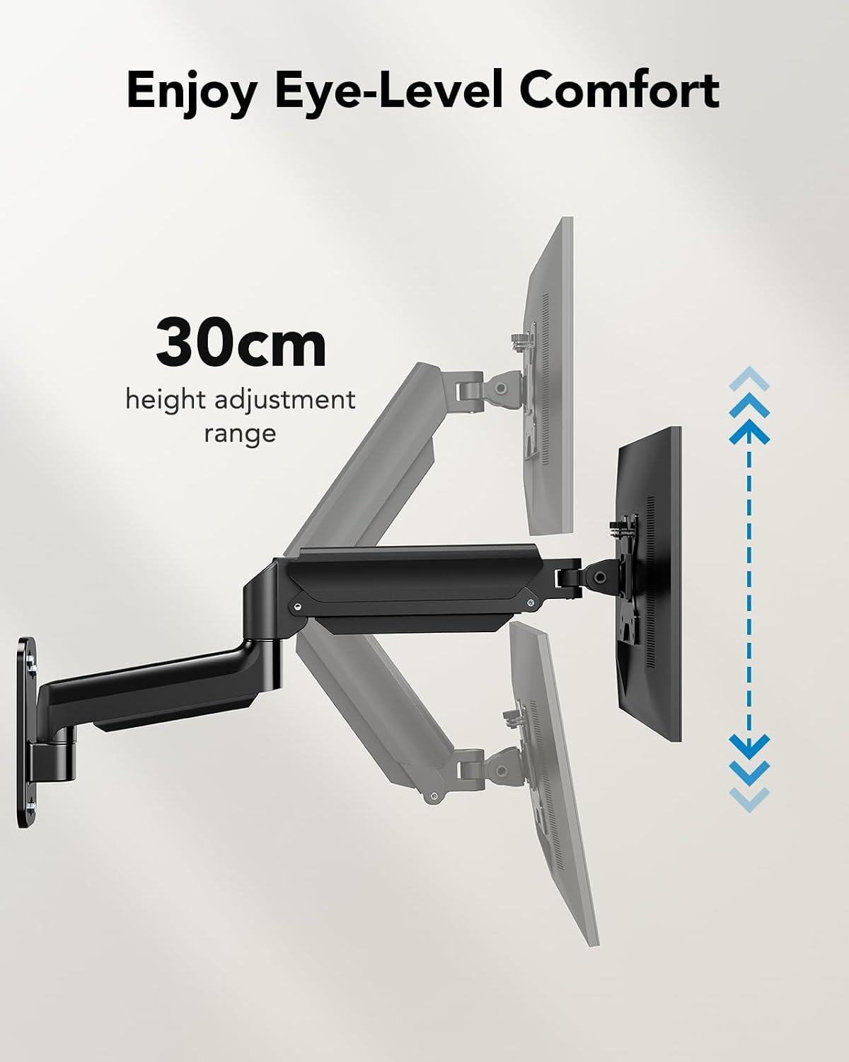 Detalle de HUANUO monitorwandbeugel voor 24-35 inch, gasveer en VESA tot 200 x 200 mm