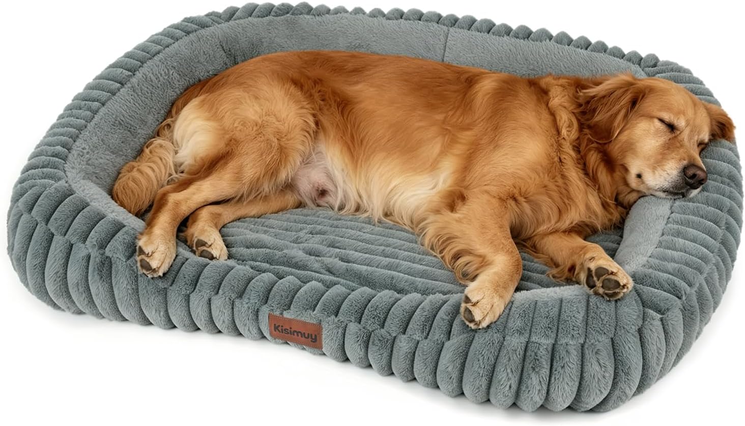 Detalle de KISIMUY D26PB0002 Orthopedic Dog Bed, Memory Foam Bolster, 43 x 31 x 5.5 in