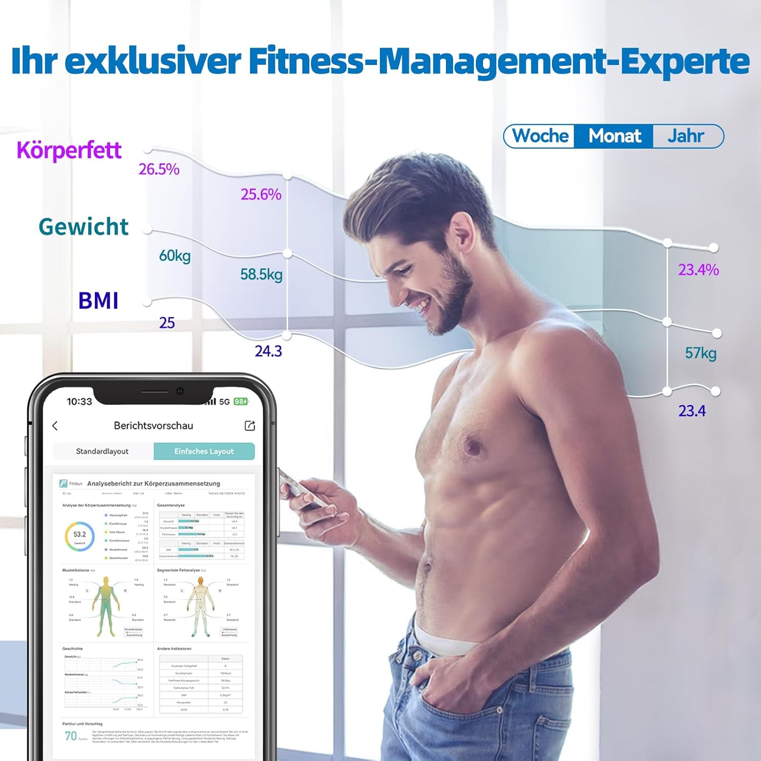 Thumbnail 5 de Lepulse P1 Körperanalysewaage mit Handsensoren (Körperfett, Muskelmasse, App) – Schwarz