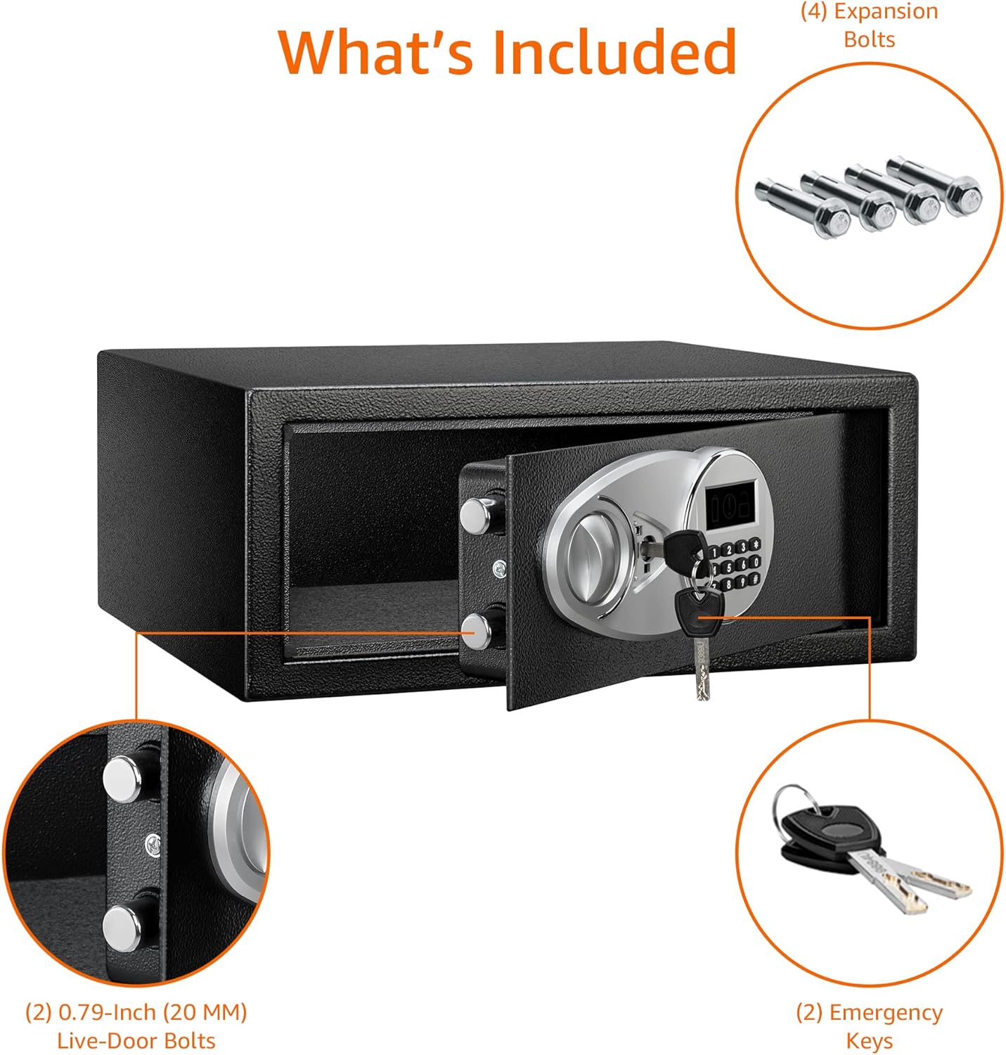 Detalle 2 de Amazon Basics Coffre-fort en acier avec serrure numérique (20 L) – sécurité fiable pour argent, bijoux et documents